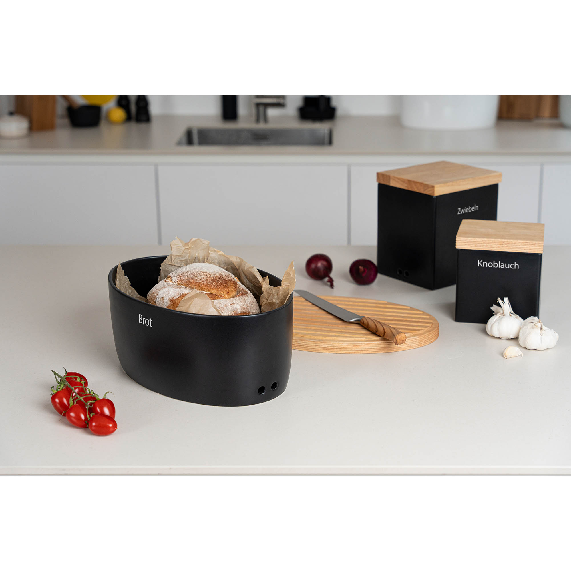 CONTINENTA Brottopf oval mit Holzdeckel hoch 36 x 23 x 15,5 cm schwarz