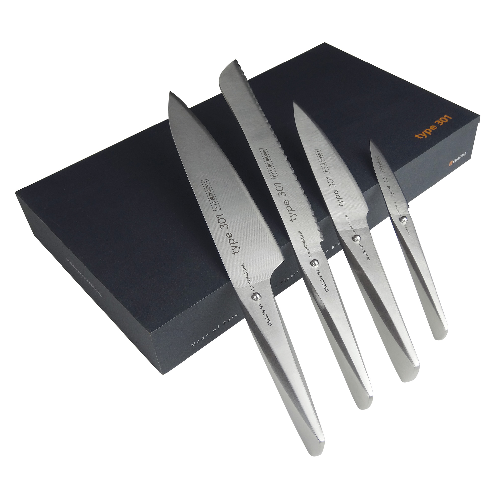 CHROMA type 301 Messerset P-18649 mit 2 x Kochmesser, Brotmesser, Schälmesser