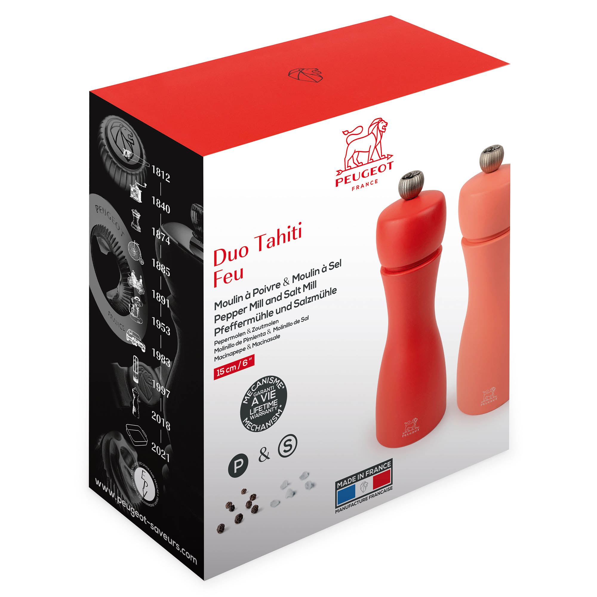 PEUGEOT Pfeffermühle Salzmühle TAHITI ZIRLION Duo Set 15 cm ELEMENTS - FEUER