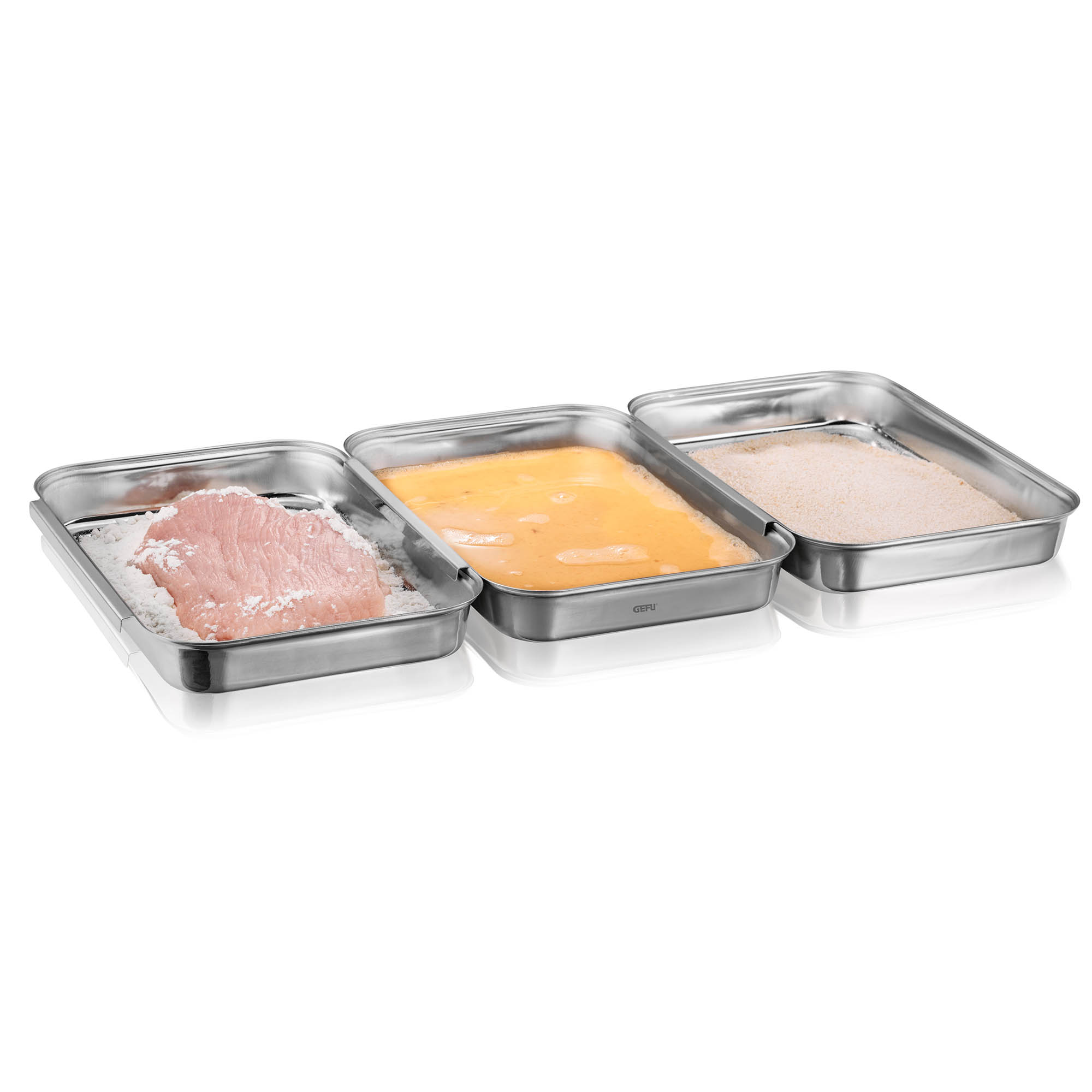GEFU 3-teiliges Panierschalen-Set PANDO aus Edelstahl für Schnitzel usw.