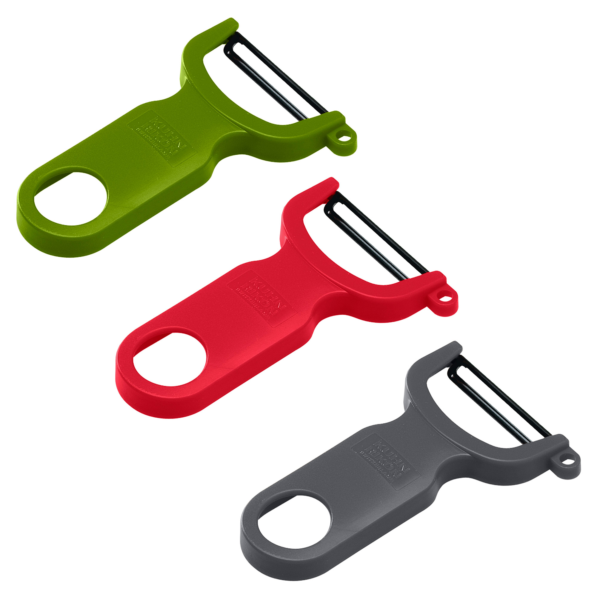 KUHN RIKON extra scharfer Sparschäler SWISS PEELER grün rot grau im 3er Set