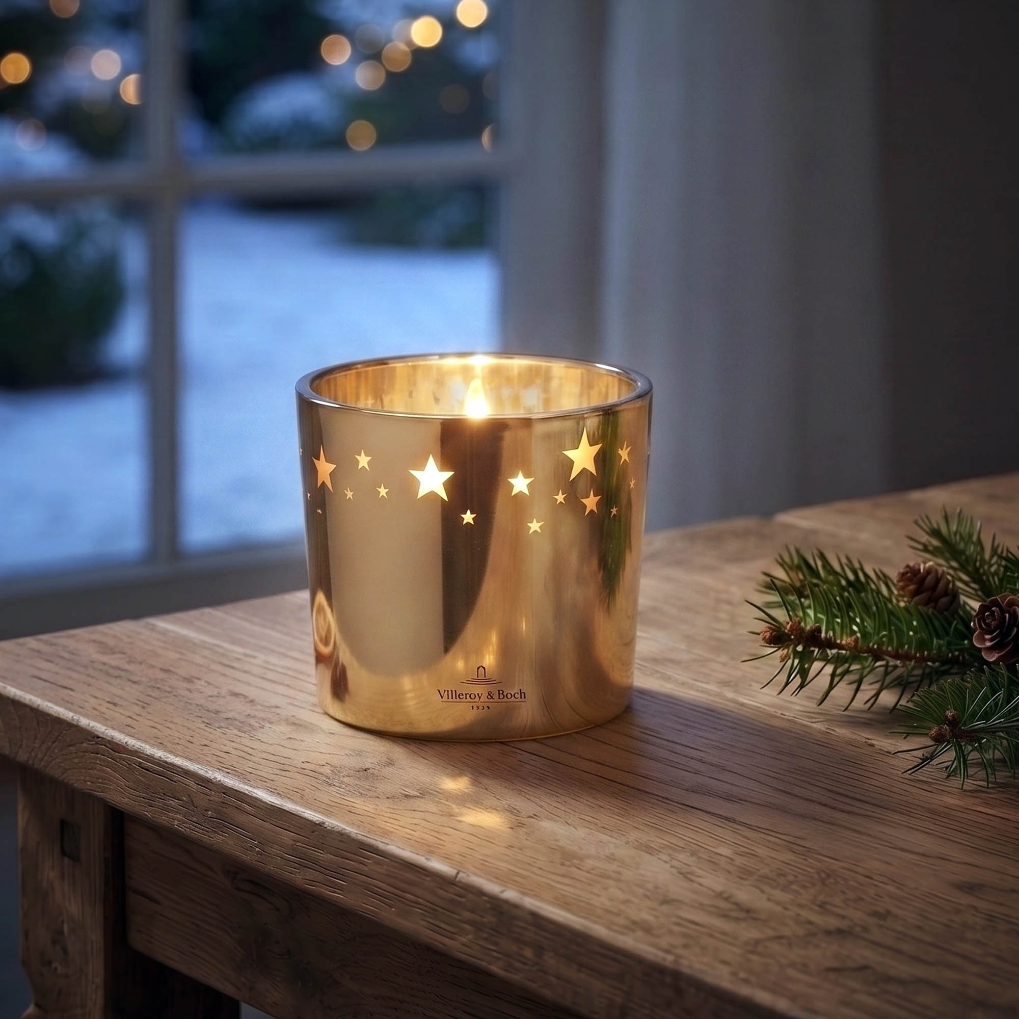 VILLEROY & BOCH LED-Glaskerze ZURICH 9 x 8 cm Echtwachs gold