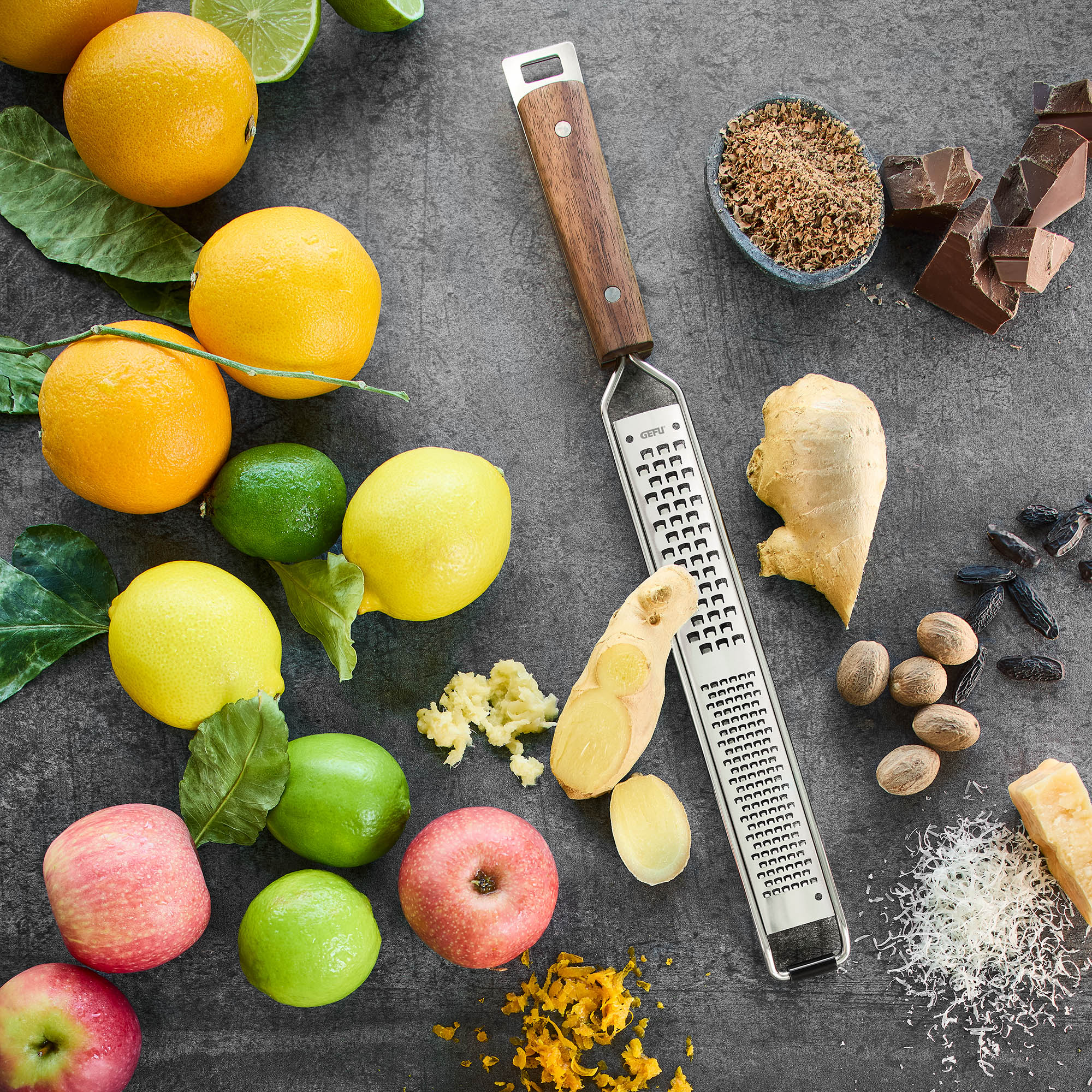 GEFU MADERO fine and coarse grater with walnut handle