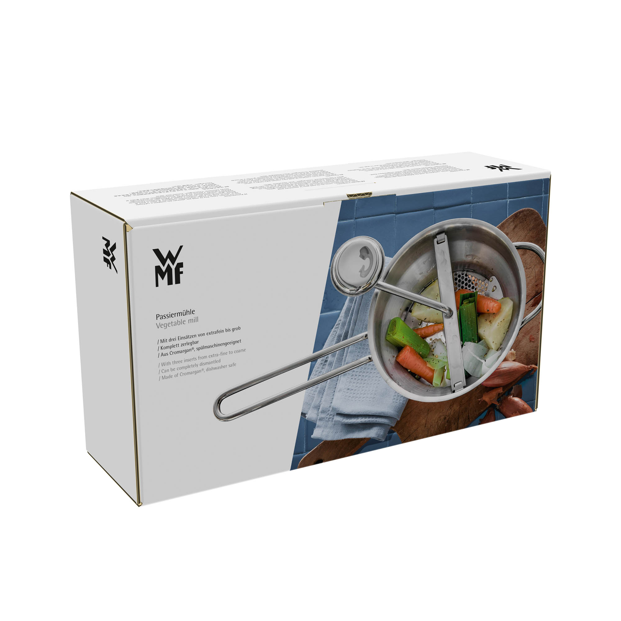WMF Passiermühle GOURMET aus Cromargan mit 3 Scheiben 2mm, 3mm, 5mm