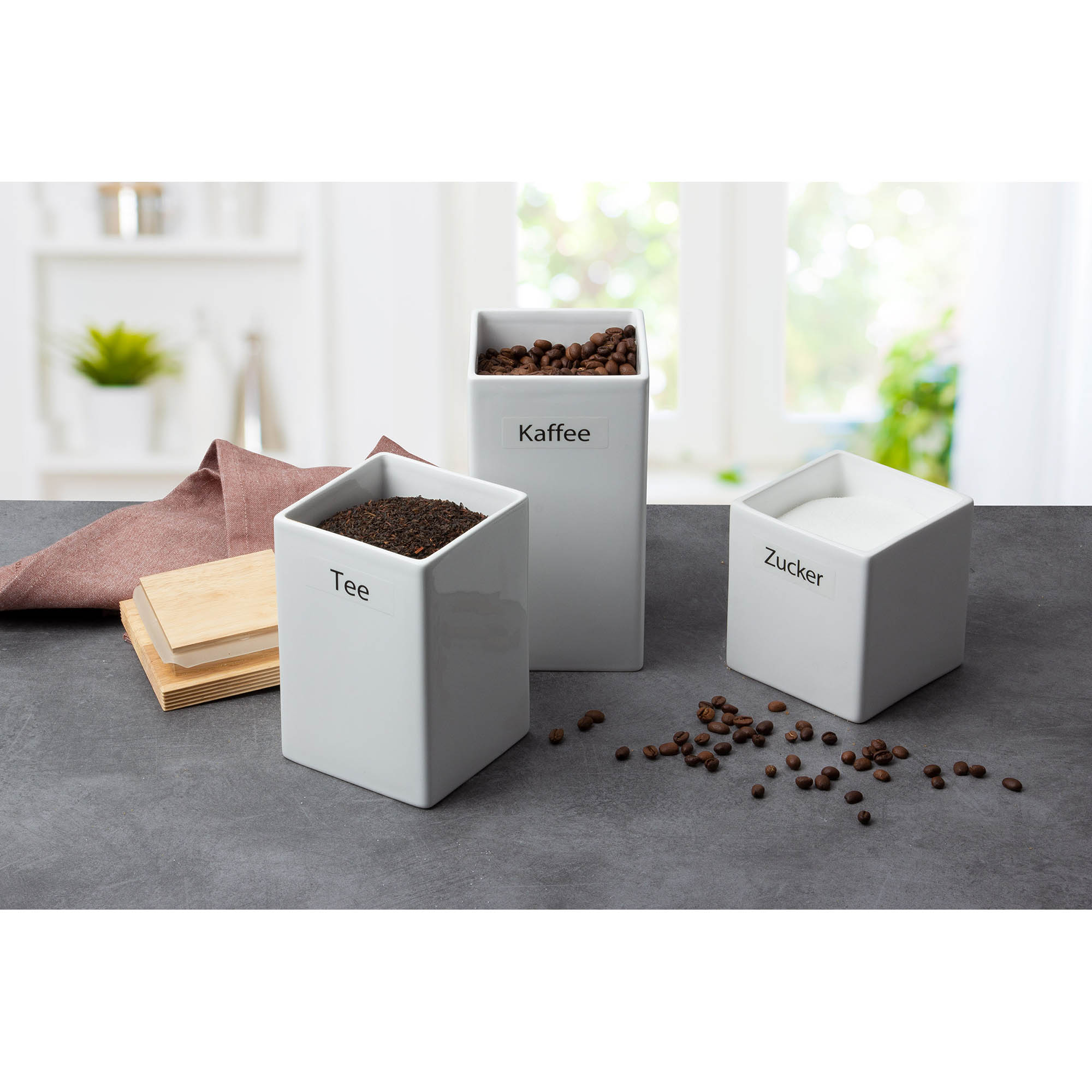 CONTINENTA storage jar with wooden lid 1.0 litre square, white