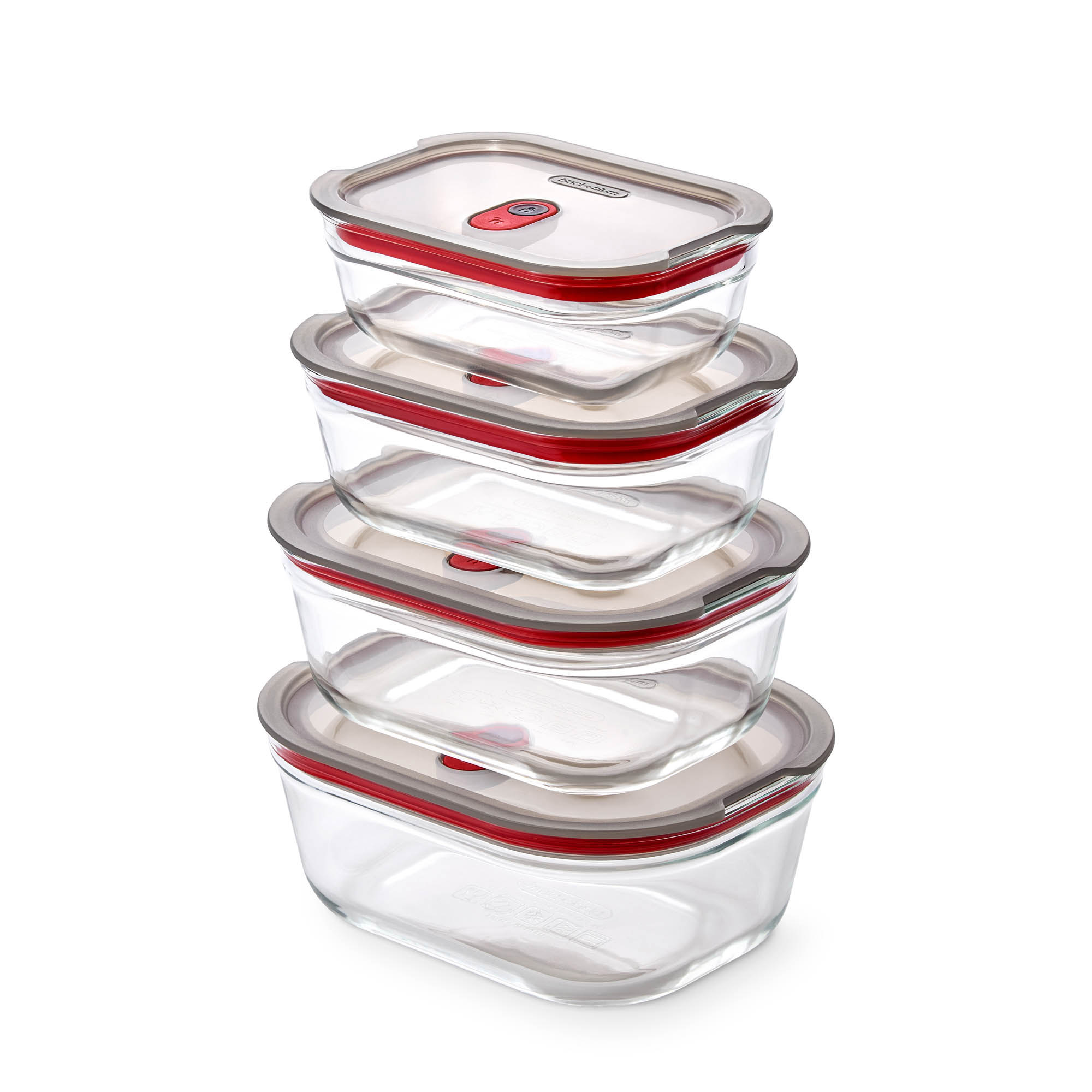 BLACK+BLUM 4er Set Multifunktions-Boxen aus Glas 0,38 + 0,6 + 0,9 + 1,2 Liter