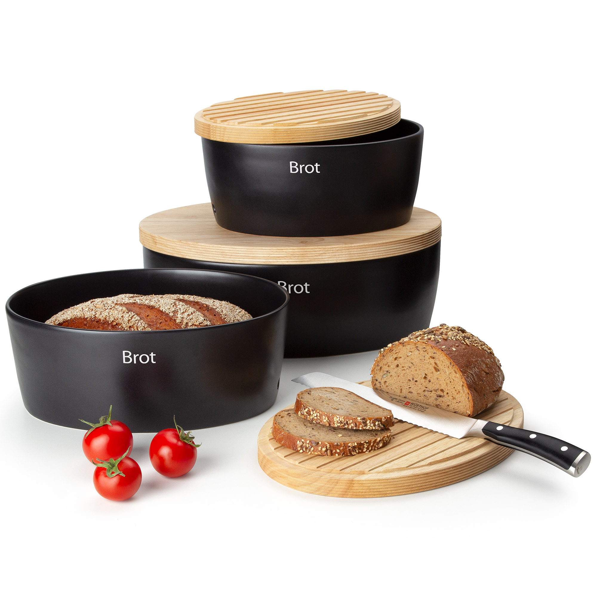 CONTINENTA oval bread pan with wooden lid 27 x 20 x 12.5 cm black