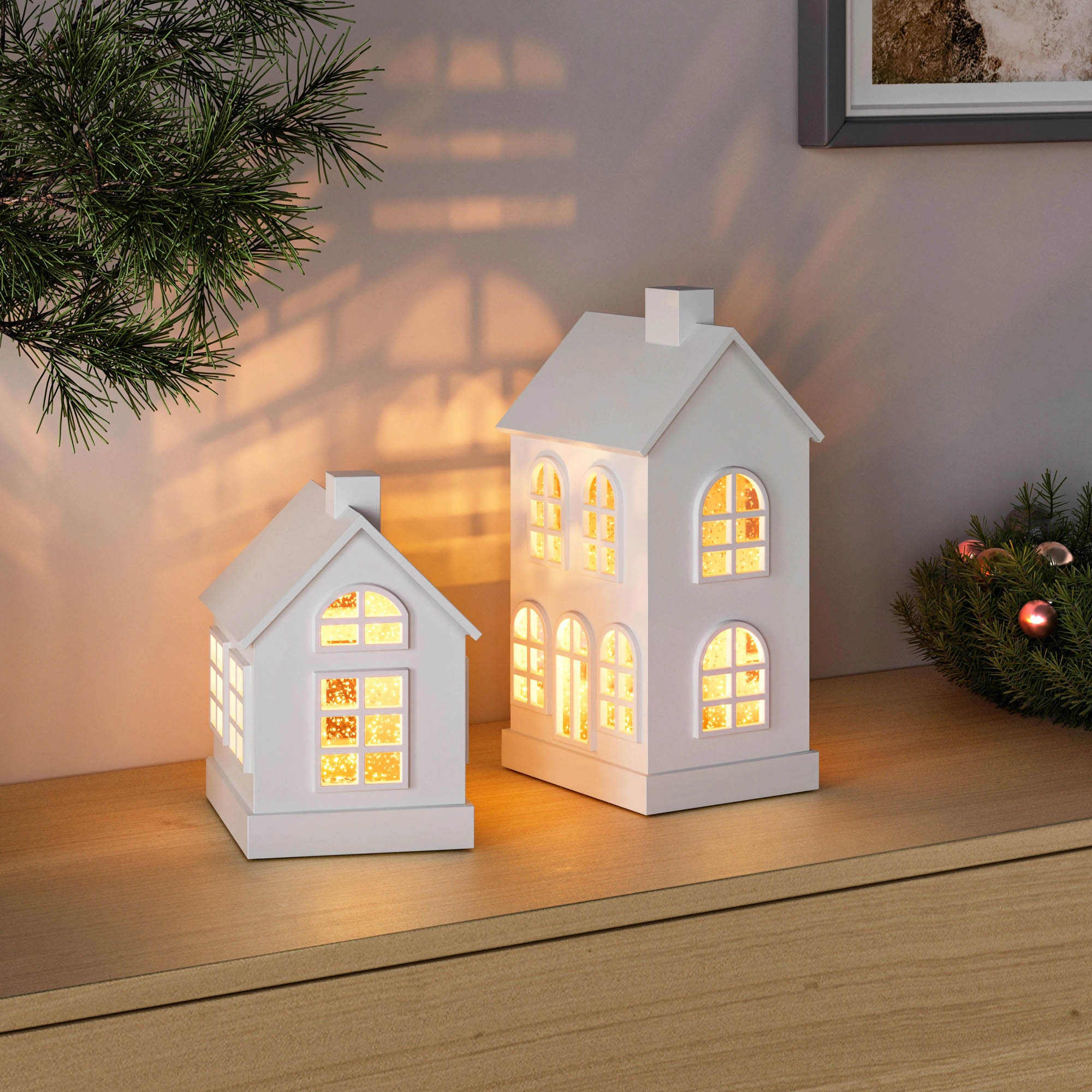 SOMPEX GLAMOR HOUSE 23 cm white LED table lamp – decorative lamp with moving glitter