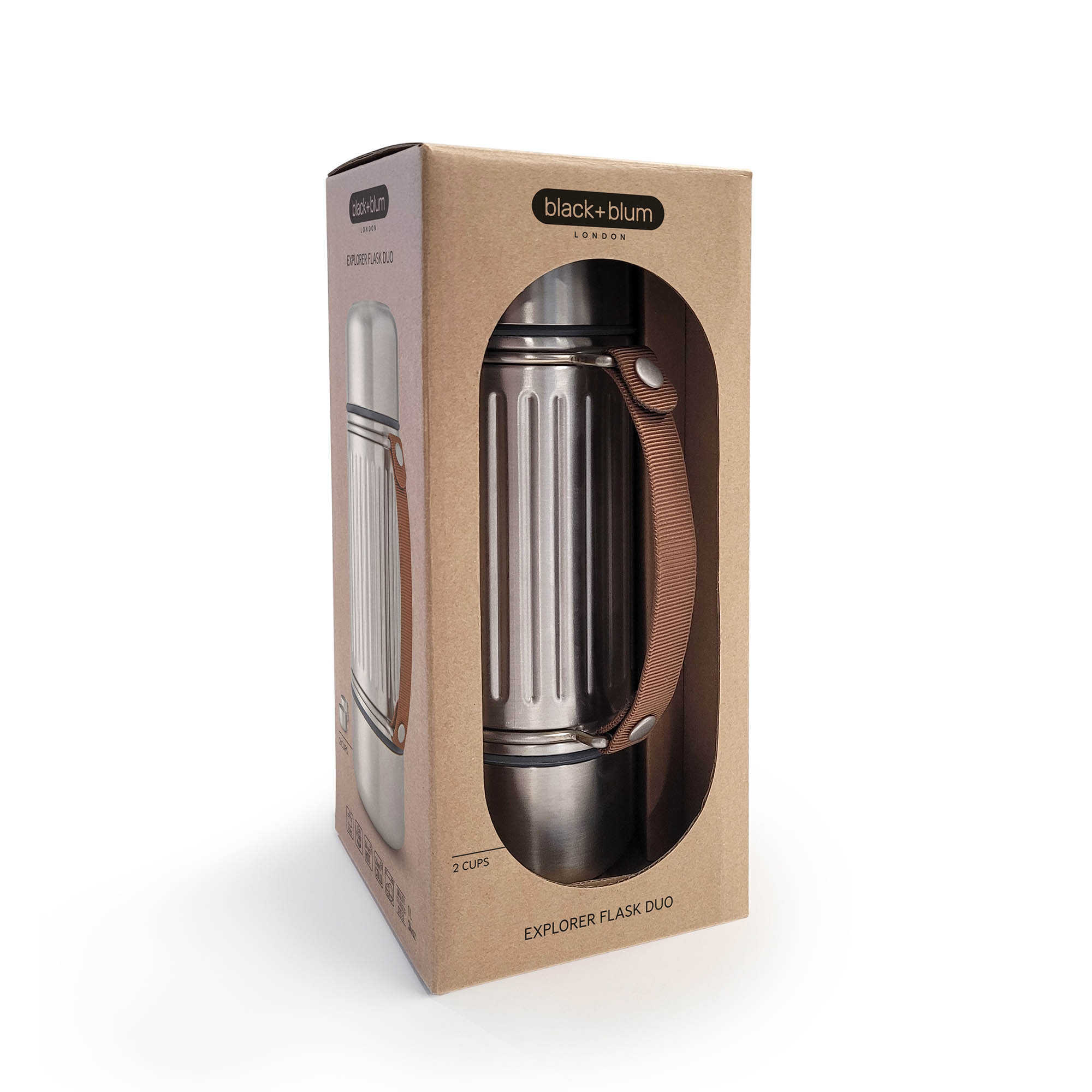 BLACK+BLUM EXPLORER FLASK DUO 1-litre stainless steel insulated bottle with 2 drinking cups