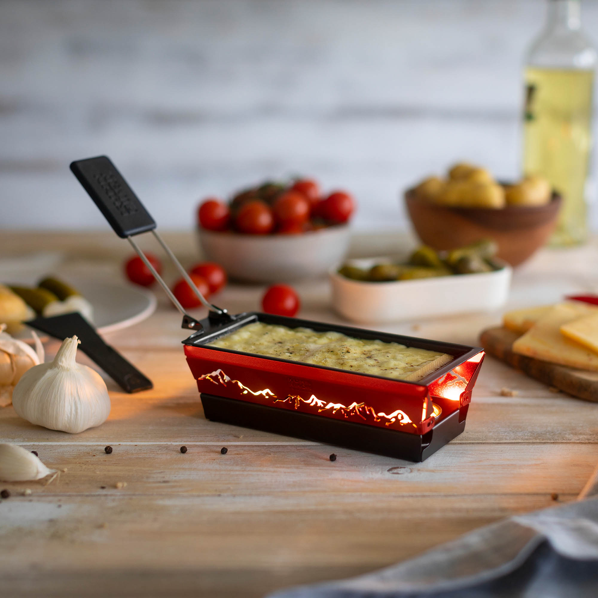 KUHN RIKON Mini Raclette-Set ALPENGLÜHEN mit 3 Teelichtern rot