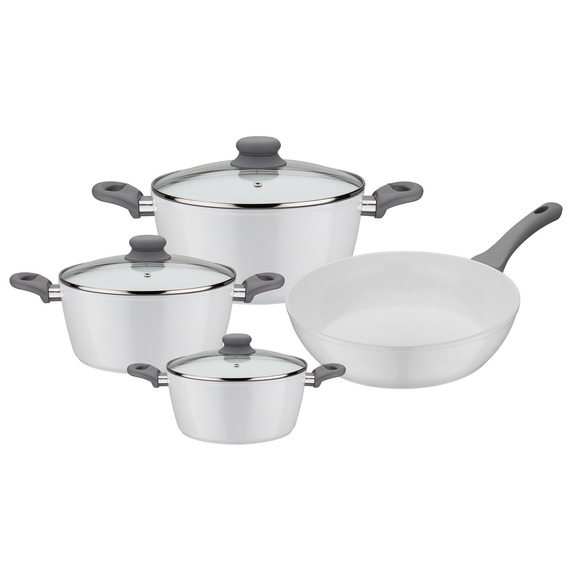 GSW Topfset FIONA 4 teilig weiß mit ILAG CERAMIC-Versiegelung INDUKTION