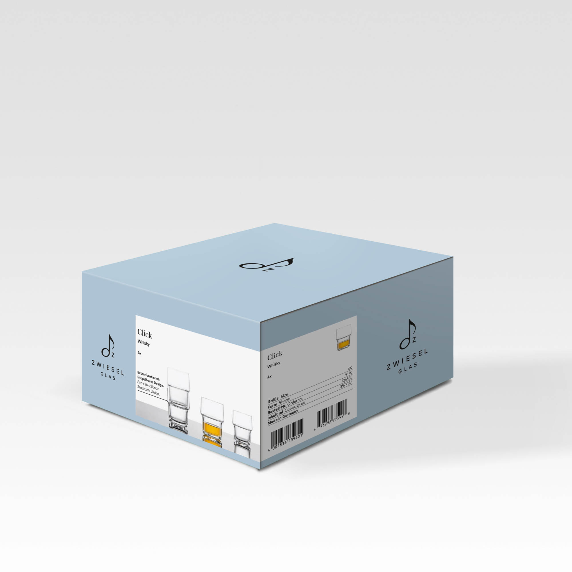 ZWIESEL GLAS Serie CLICK Whiskybecher stapelbar 4 Stück Inhalt je 357 ml