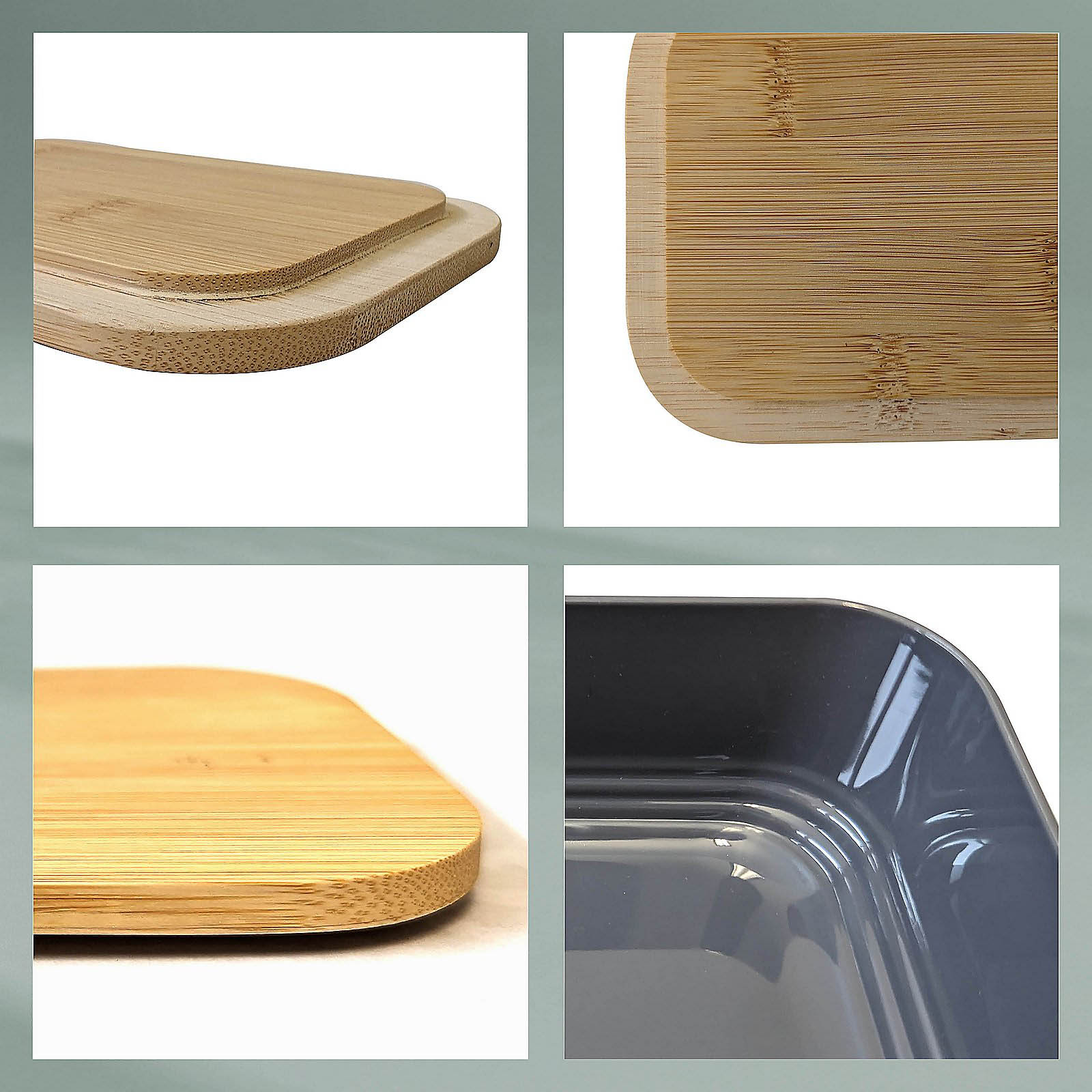 KELA NAMUR butter dish dark grey with bamboo base