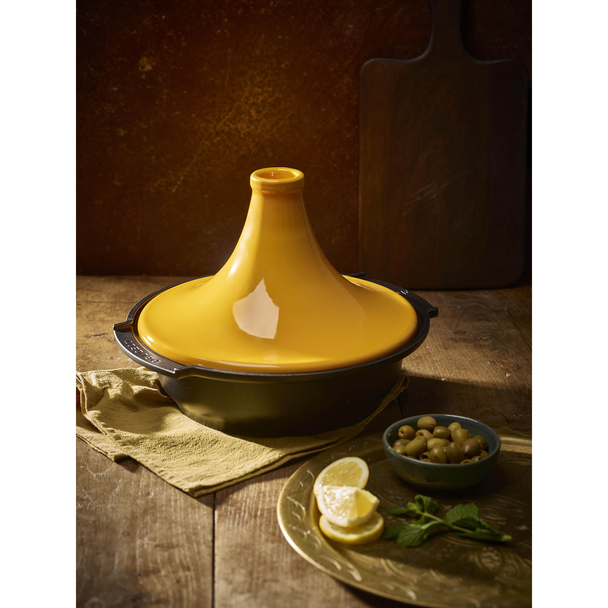 PEUGEOT Tagine ATLAS 30 cm Aluminium with Ceramic Lid, Saffron Yellow