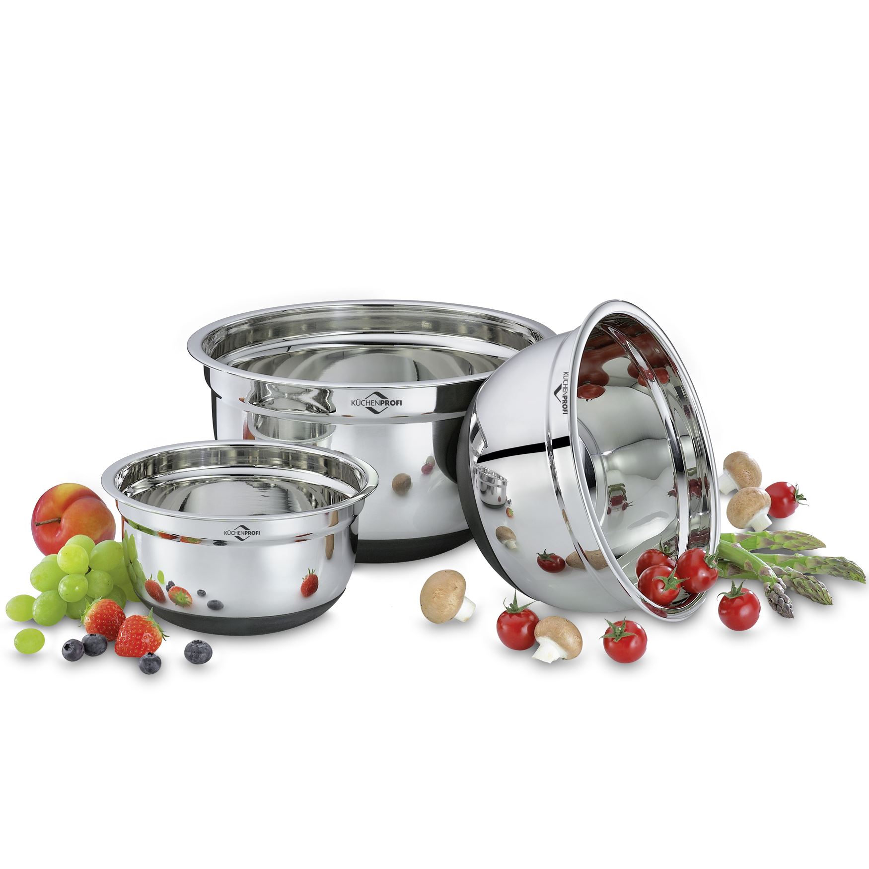 KÜCHENPROFI Küchenschüssel-Set 3 teilig 16 cm 20 cm 24 cm Rührschüssel Edelstahl