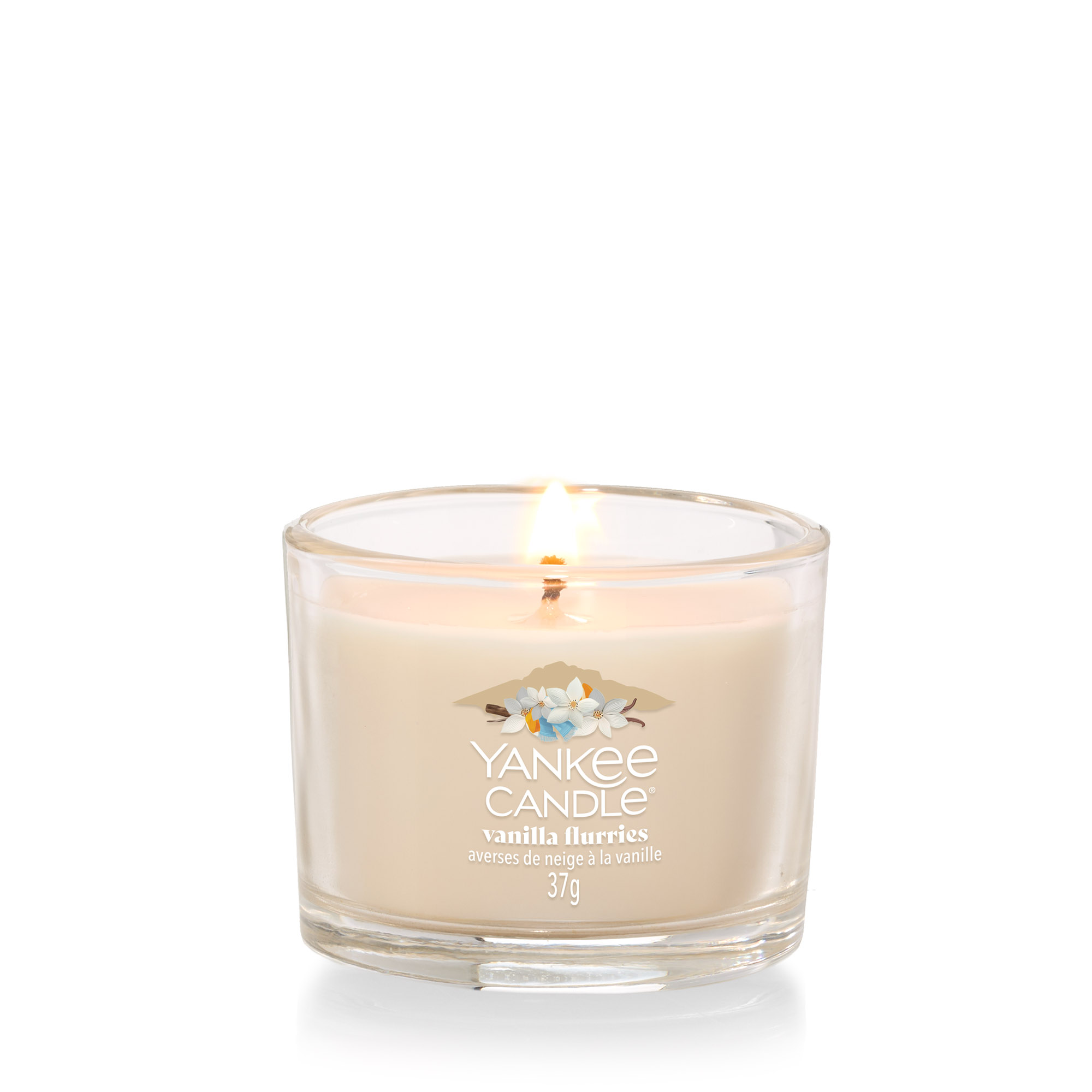 YANKEE CANDLE Glasvotivkerze VANILLA FLURRIES 37 g Duftkerze