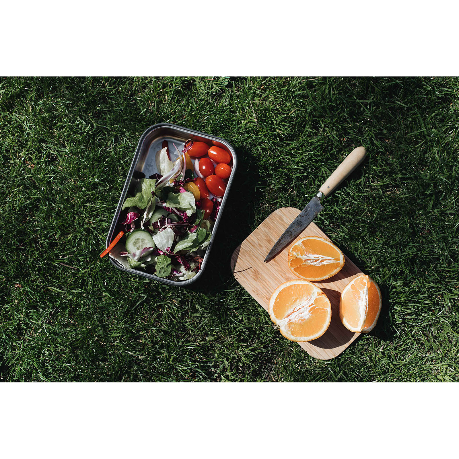 BLACK+BLUM Stainless Steel and Bamboo Lunch Box, 22 x 15 x 5 cm, orange