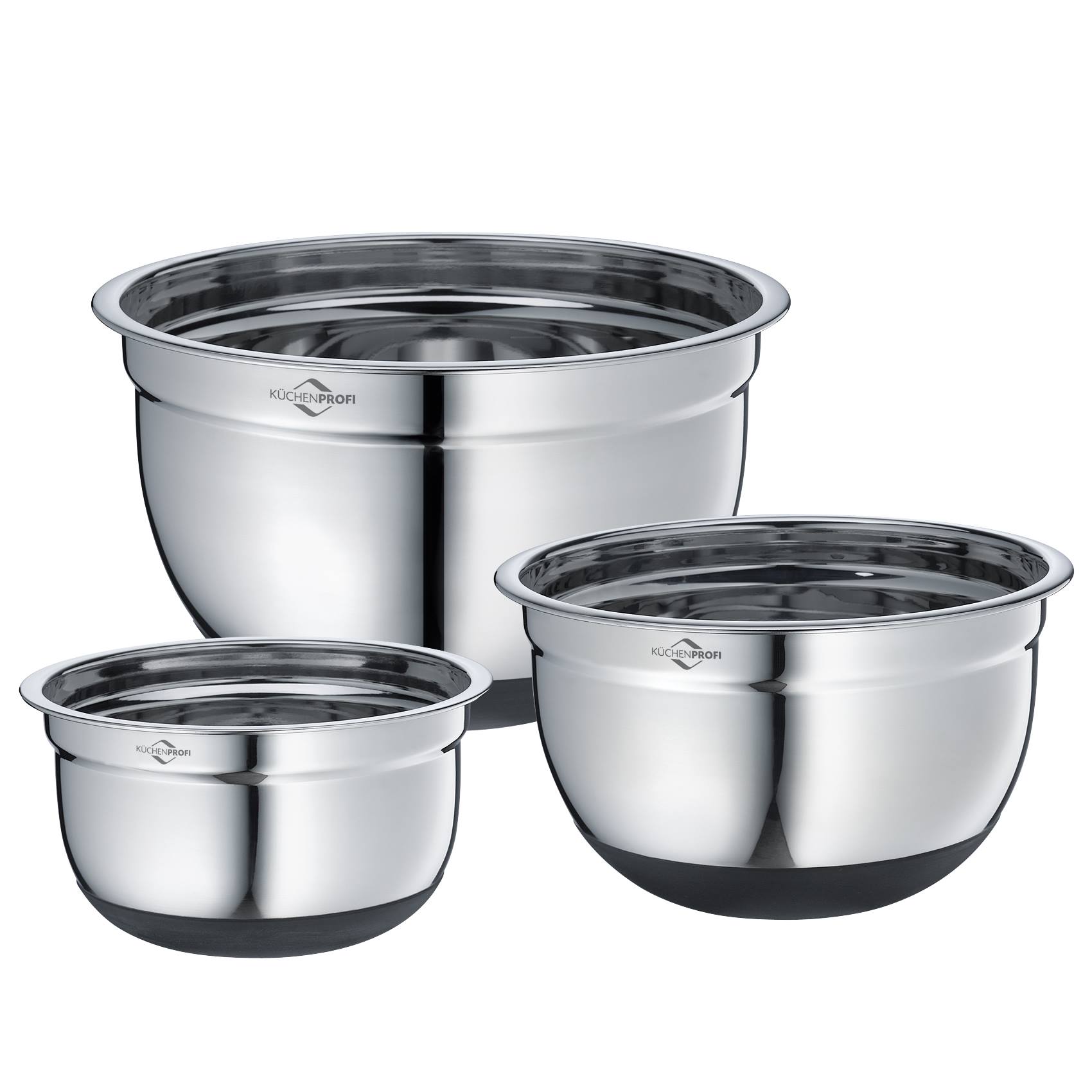 KÜCHENPROFI Küchenschüssel-Set 3 teilig 16 cm 20 cm 24 cm Rührschüssel Edelstahl