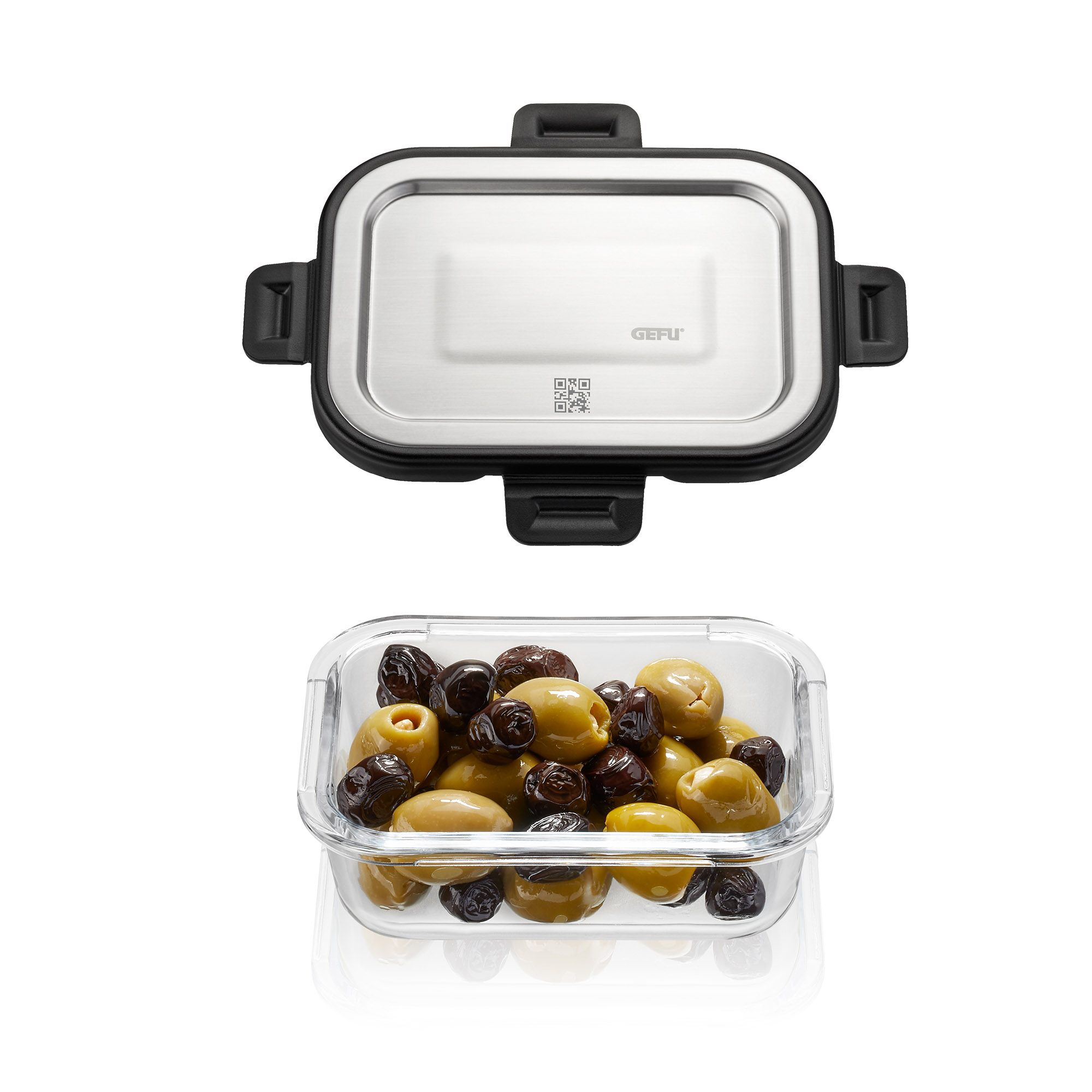 GEFU Frischhaltedose MILO 0,4 Liter eckig aus Borosilikatglas Edelstahldeckel