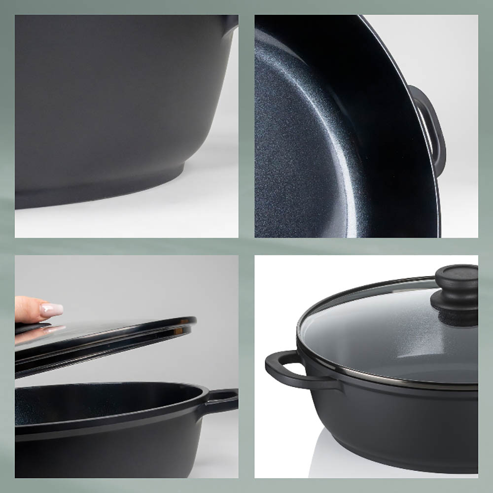 KELA Servierpfanne ATURA rund Keramikversiegelung PTFE-frei 28 cm Glasdeckel