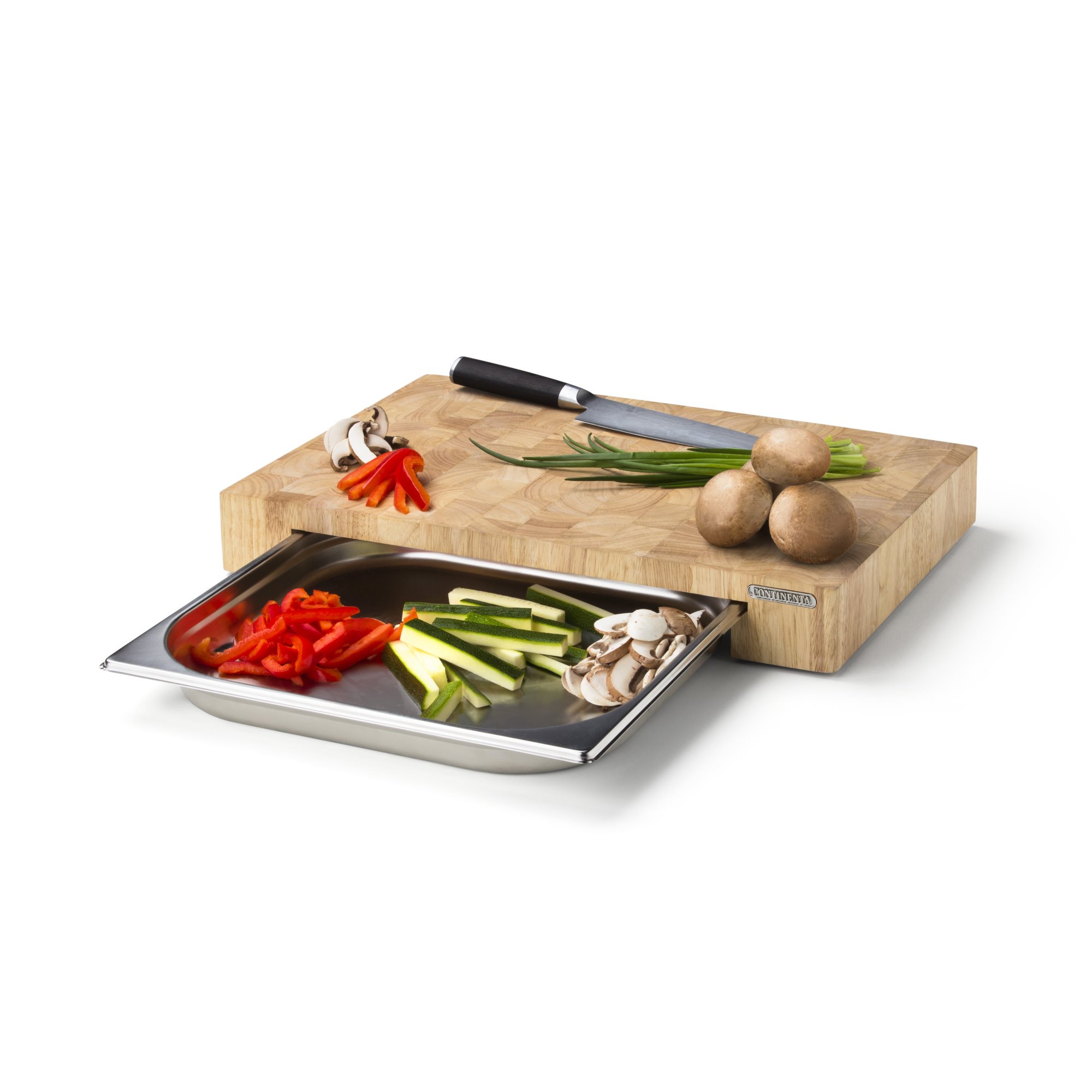 CONTINENTA Schneidebrett mit Edelstahl Schublade 39 x 27 x 6 cm