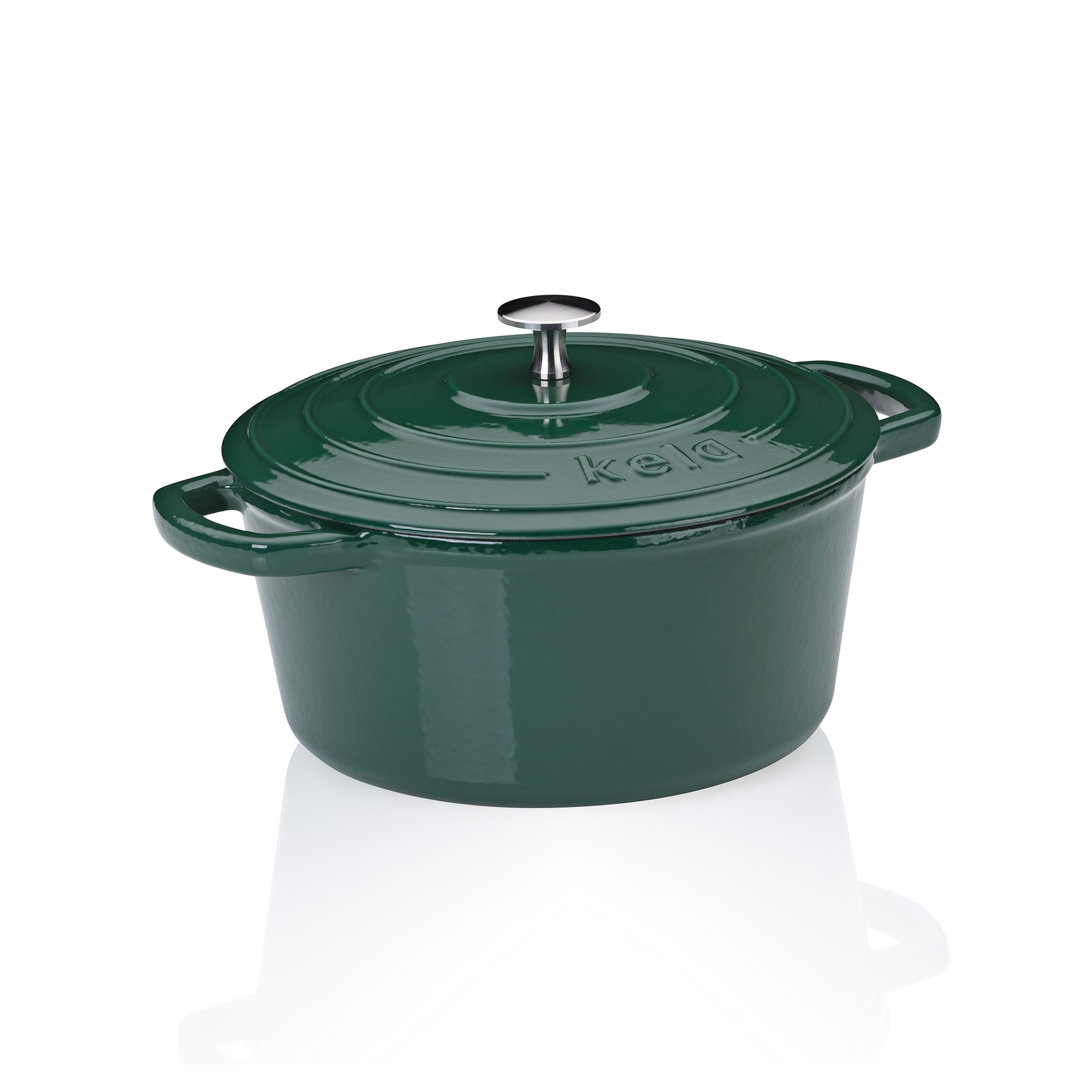 KELA Bräter Cocotte CALIDO Gusseisen emailliert 24 cm rund 3,8 Liter smaragdgrün