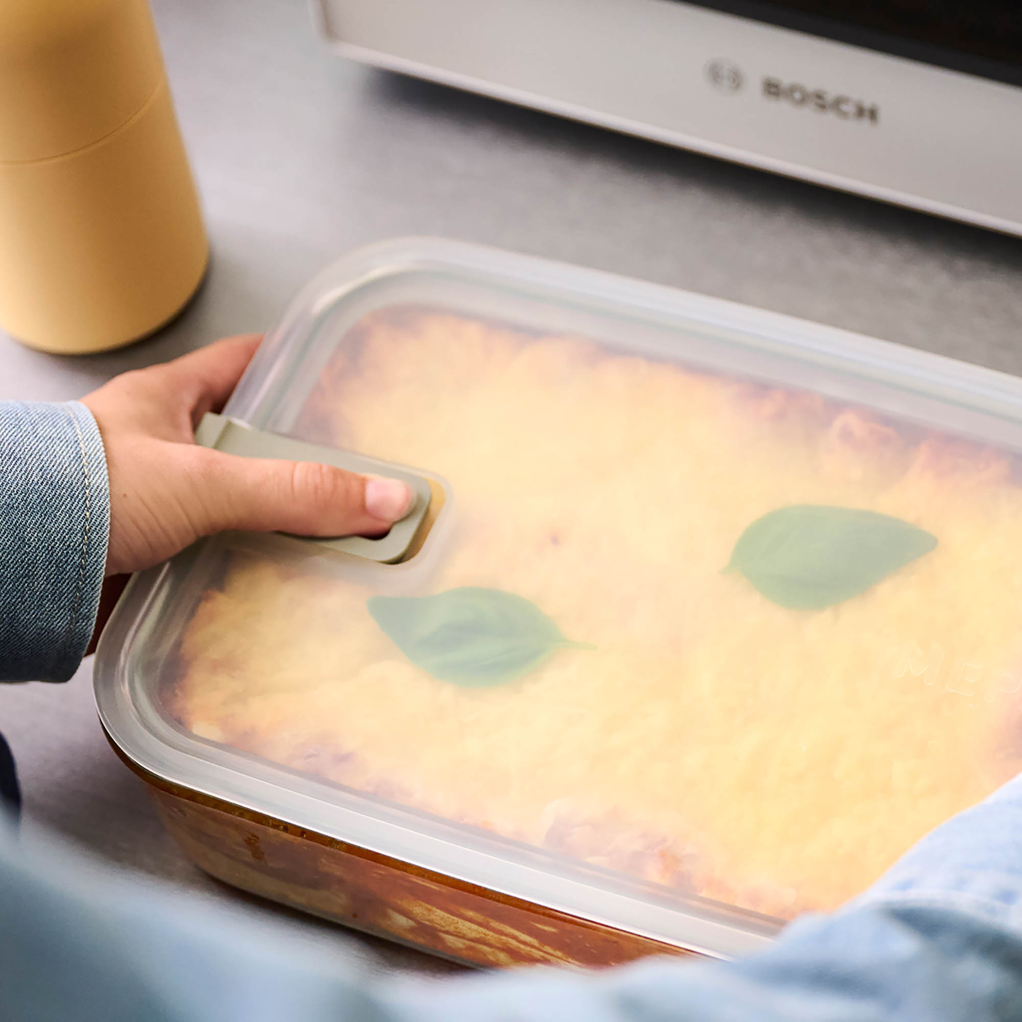 MEPAL Frischhaltedosen-Set EASY CLIP Glas eckig 2,25 + 2 x 1,0 Liter nordic sage