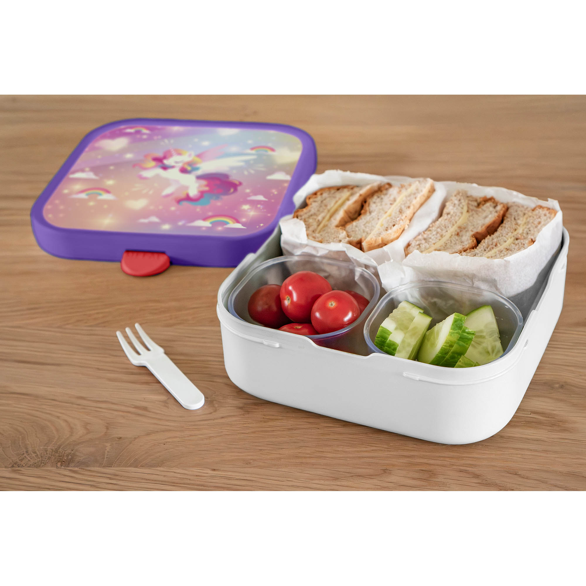 MEPAL CAMPUS Large Lunch Box with 2 Bento Inserts, 1.3 litres, Unicorn Glow design