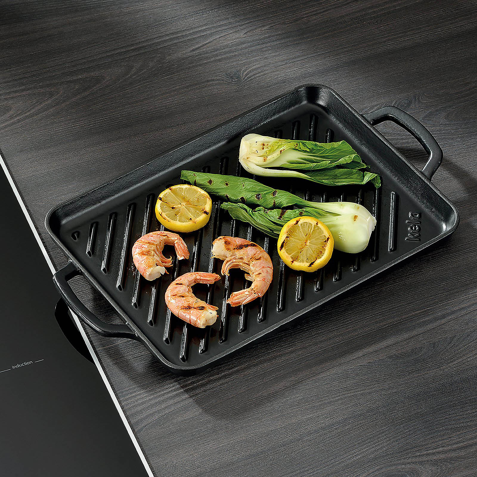 KELA Grillplatte CALIDO aus Gusseisen emailliert 35 x 25 cm schwarz INDUKTION