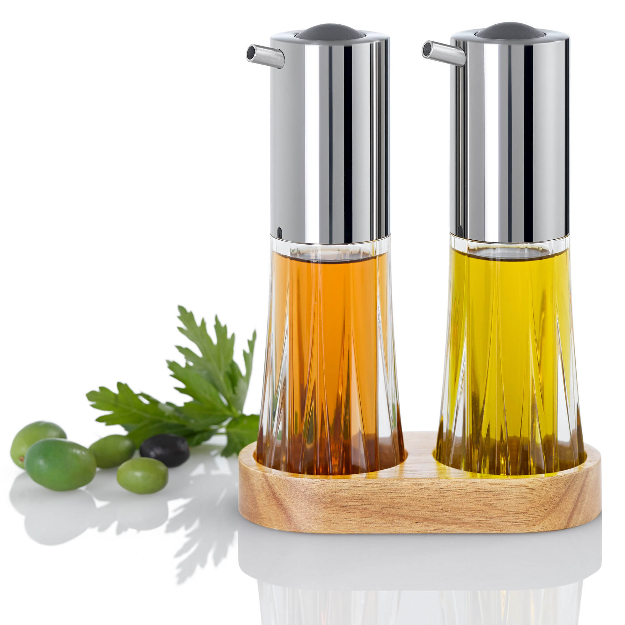 AdHoc Menage mit Essig- und Ölspender im Holztablett MENAGE CRYSTAL