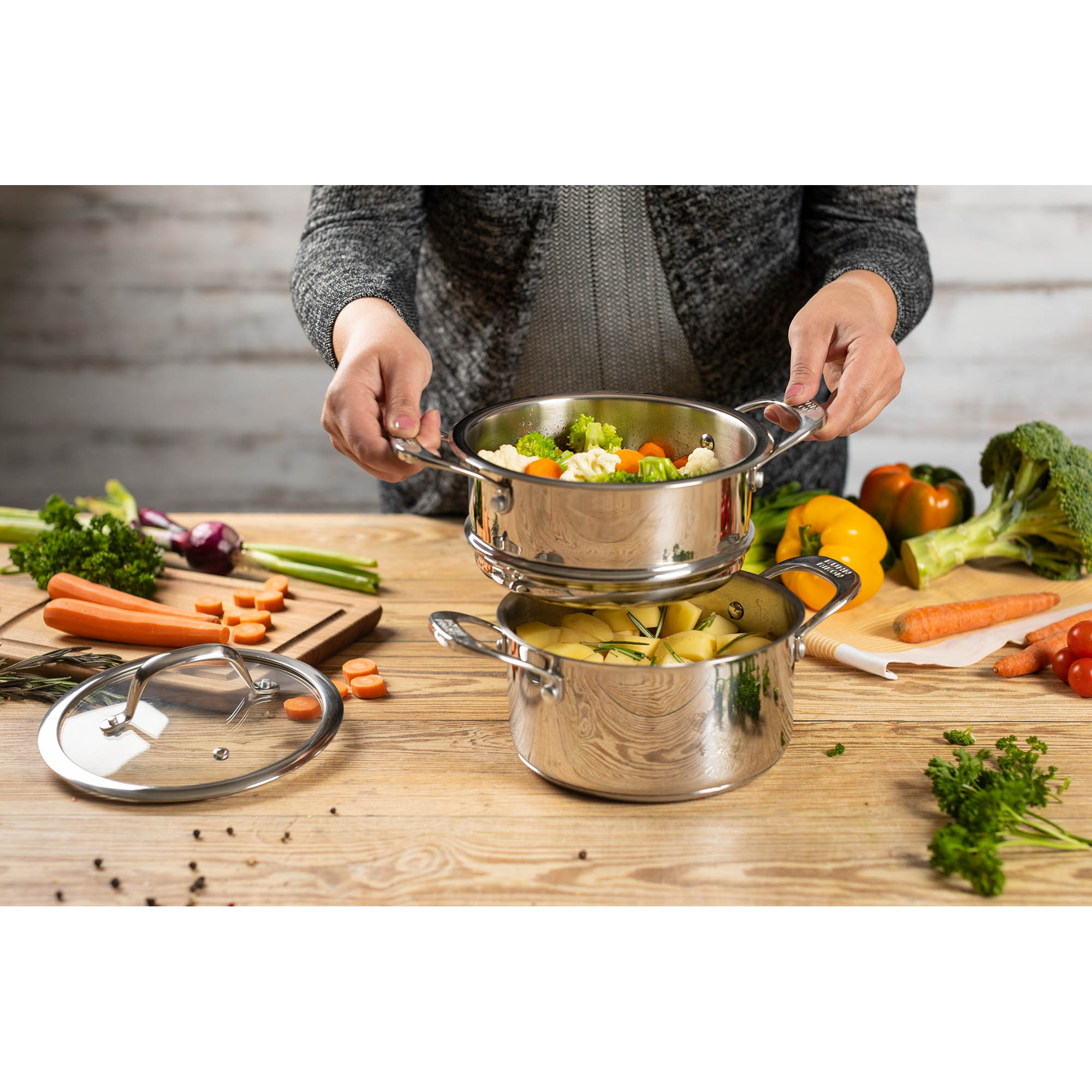 KUHN RIKON saucepan ALLROUND 18 cm 2.3 litres with steamer attachment in set INDUCTION