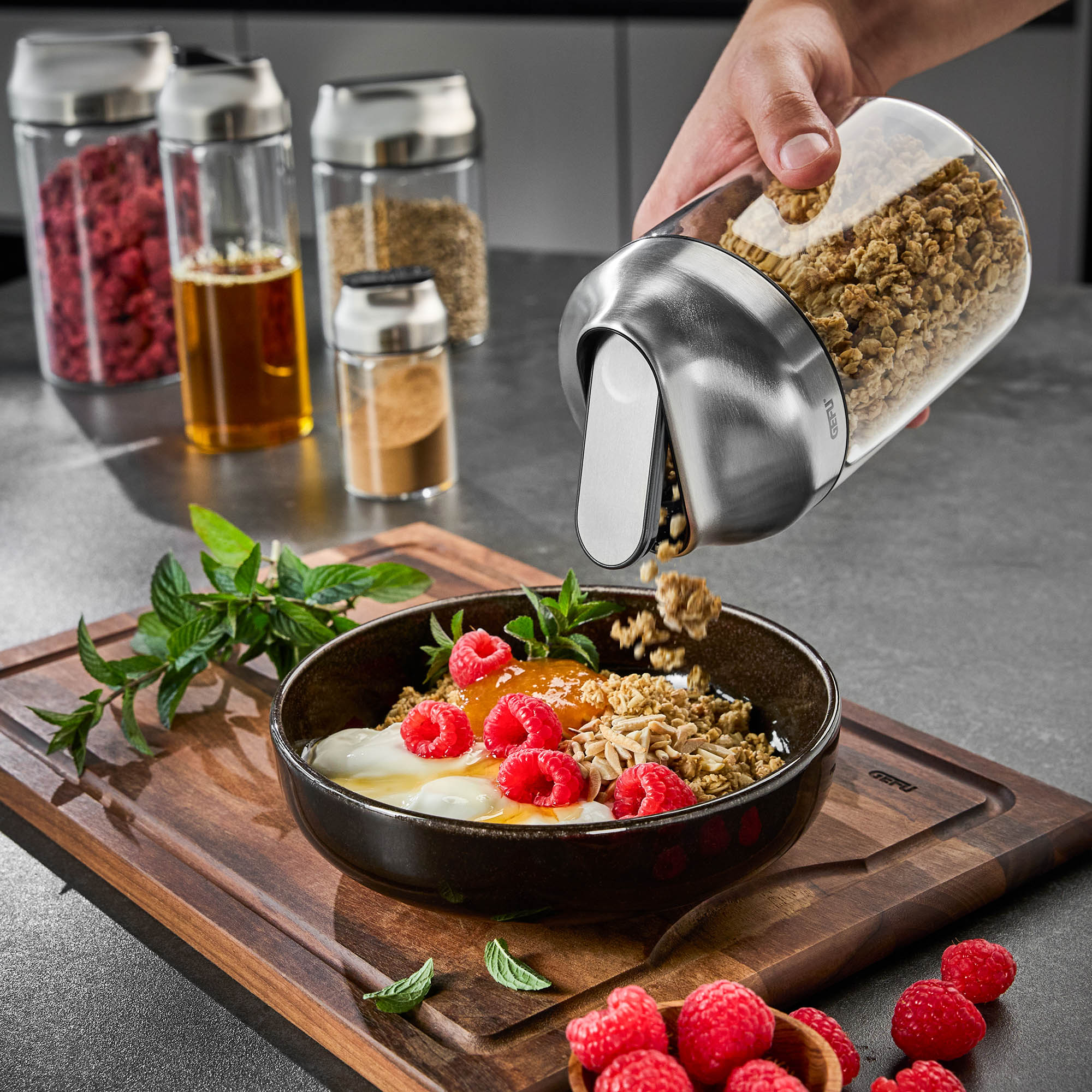 GEFU KIPPO storage jar 0.4 litre borosilicate glass with tilting lid