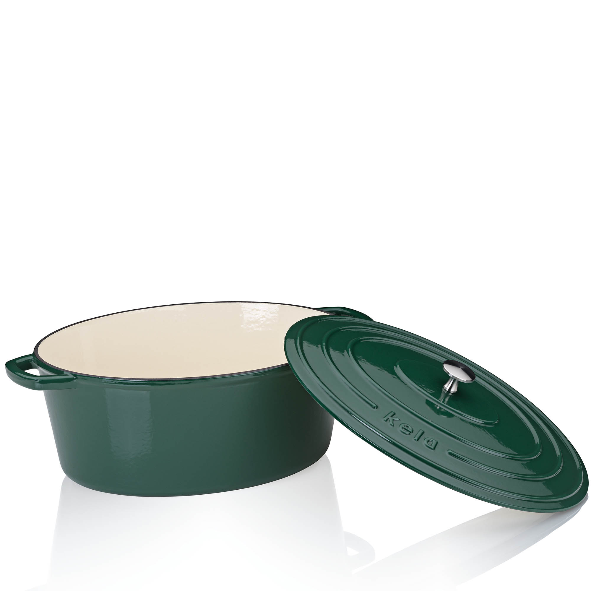 KELA Bräter Cocotte CALIDO Gusseisen emailliert 36 cm oval 9,3 Liter smaragdgrün