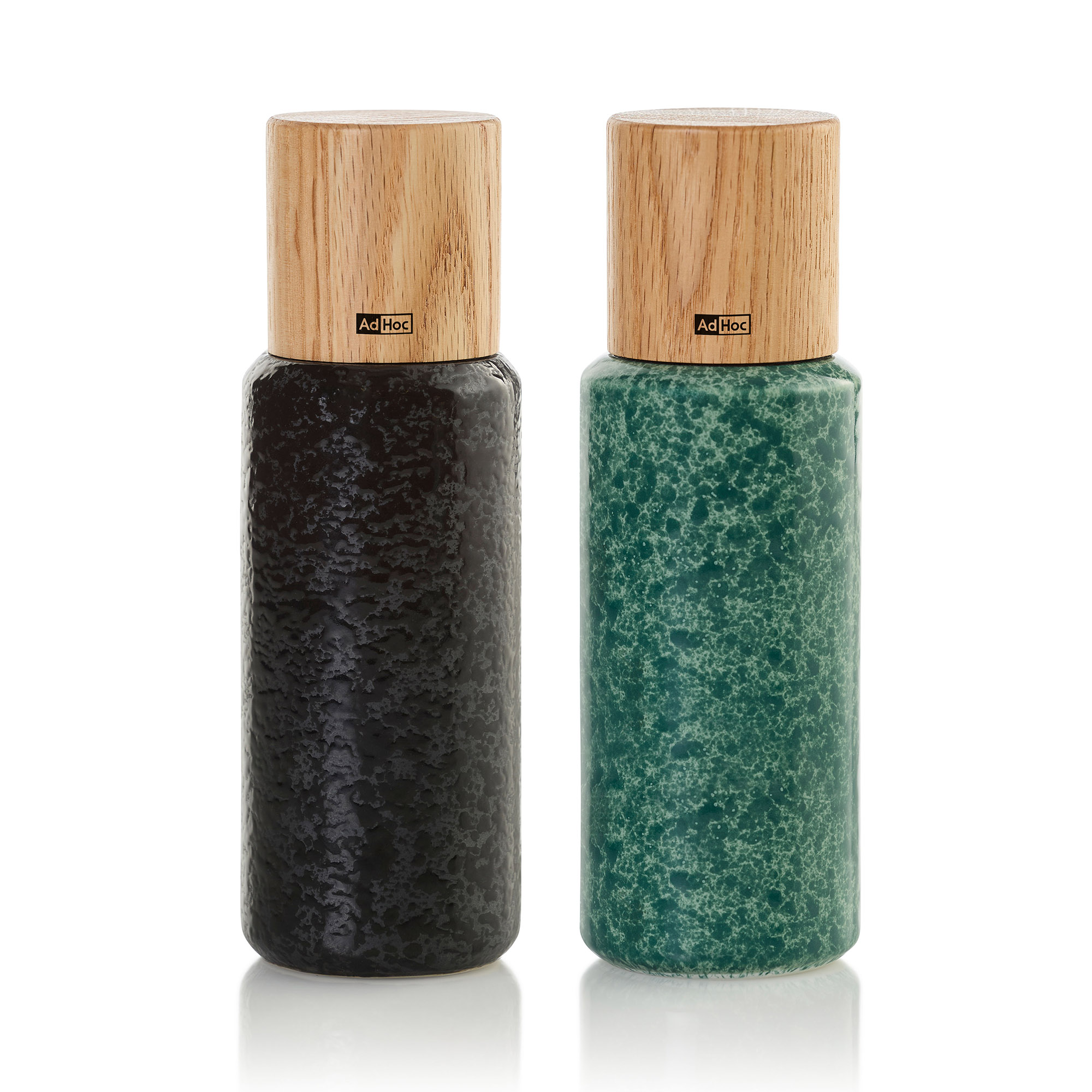 AdHoc Mühlen-Set YARA Pfeffermühle Salzmühle 18 cm Keramik / Eiche schwarz / grün