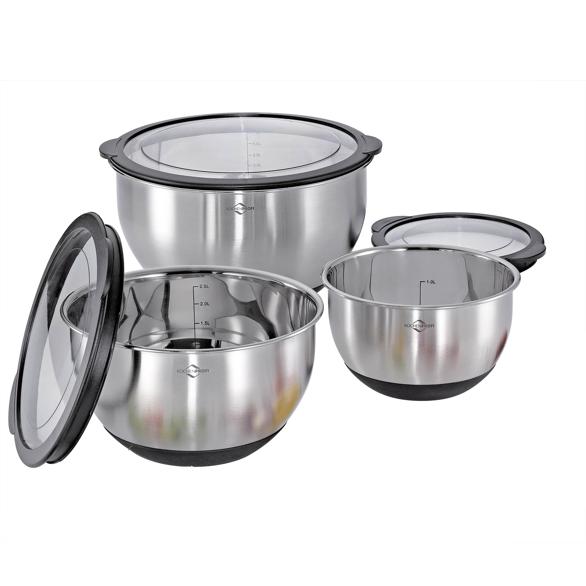 KÜCHENPROFI Küchenschüssel-Set DELUXE 3-teilig mit Deckeln Rührschüssel Edelstahl