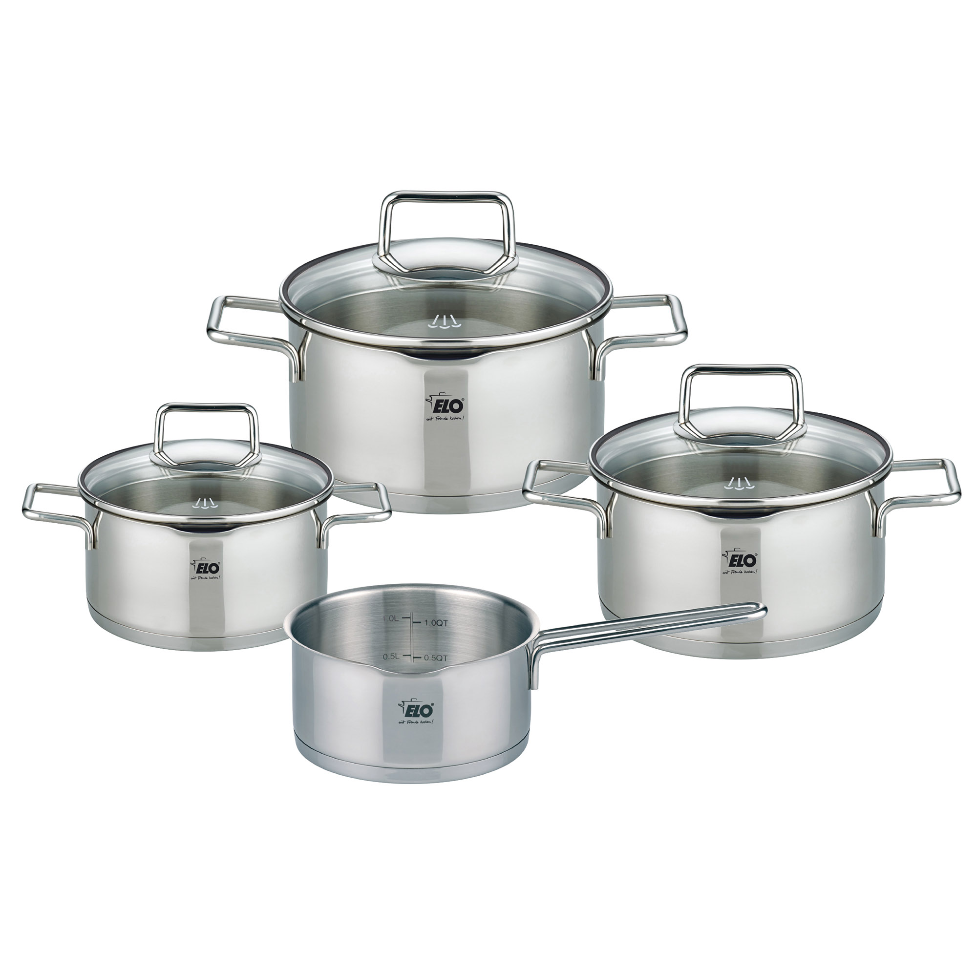 ELO Topfset SMART STEAM 4-teilig Edelstahl Glasdeckel perfekt für Muldenlüfter