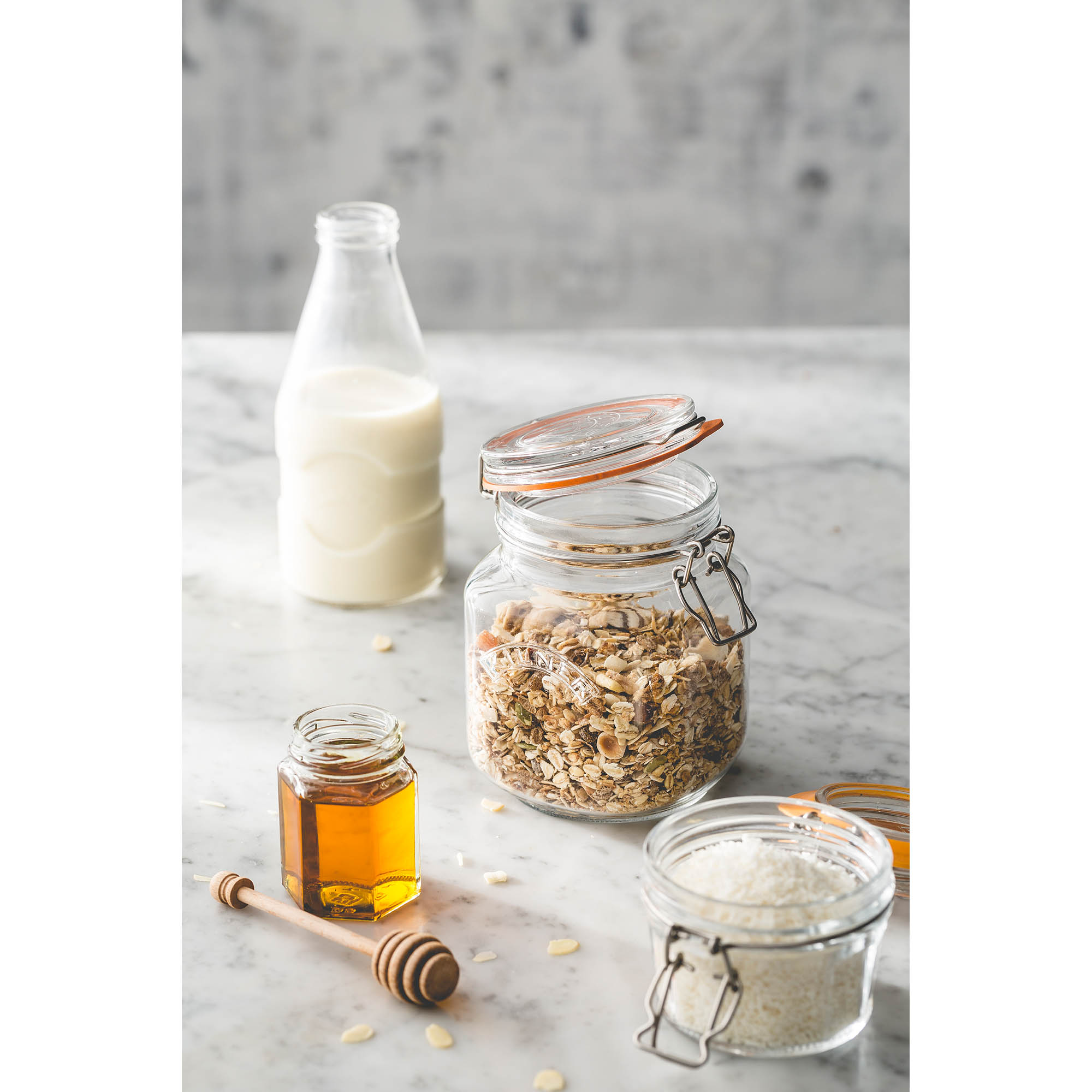 KILNER square swing-top jar, 1.0 litre, storage jar, preserving jar