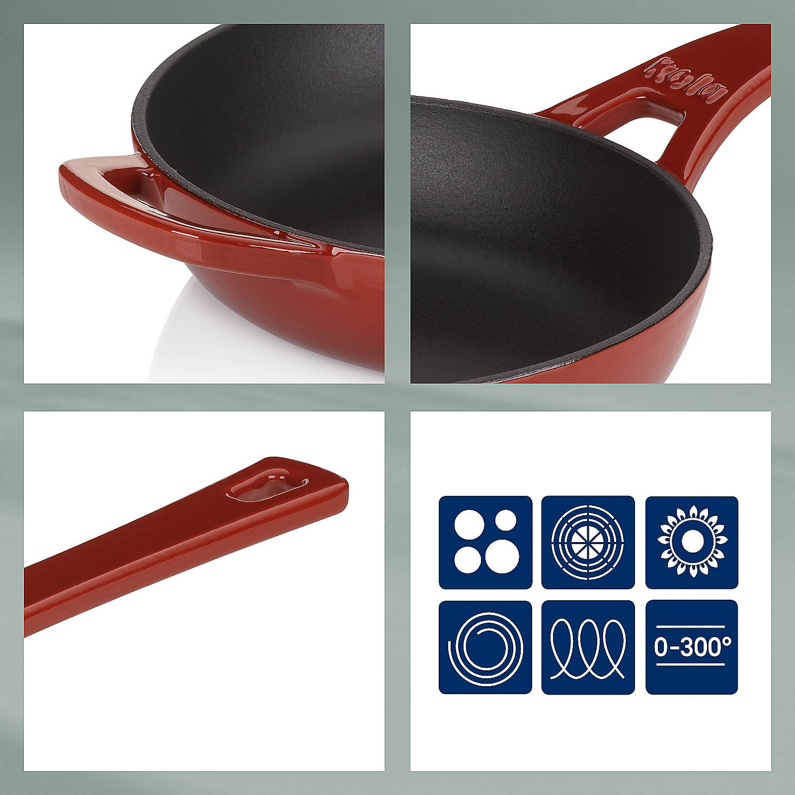KELA cast iron frying pan CALIDO enamelled 28 cm red INDUCTION