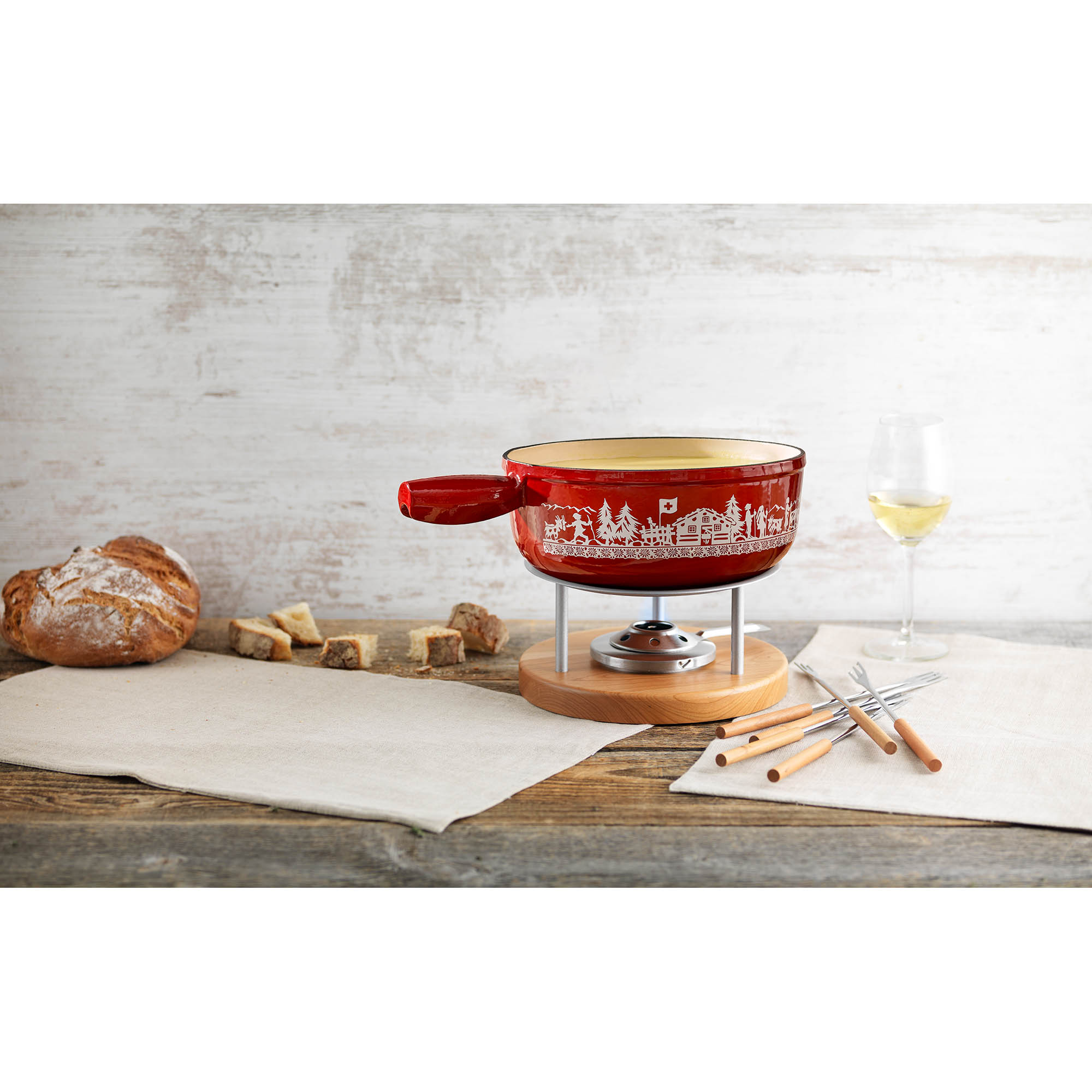 KUHN RIKON Käsefondue-Set ALPWEIDE Gusseisen 24 cm INDUKTION Fondue