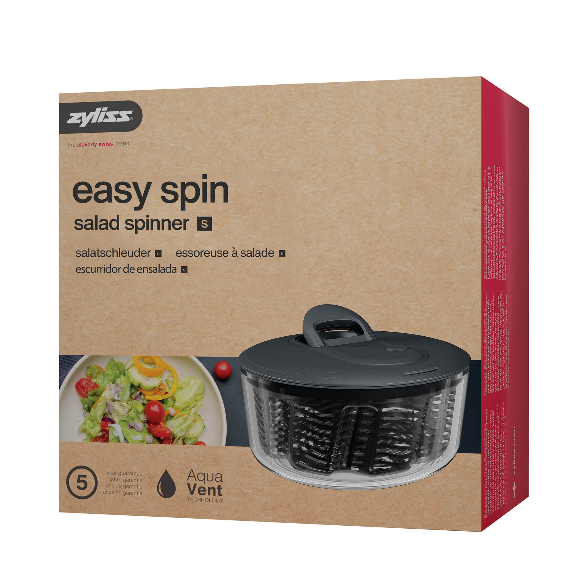 ZYLISS salad spinner EASY SPIN S with rope pull mechanism 23 cm black