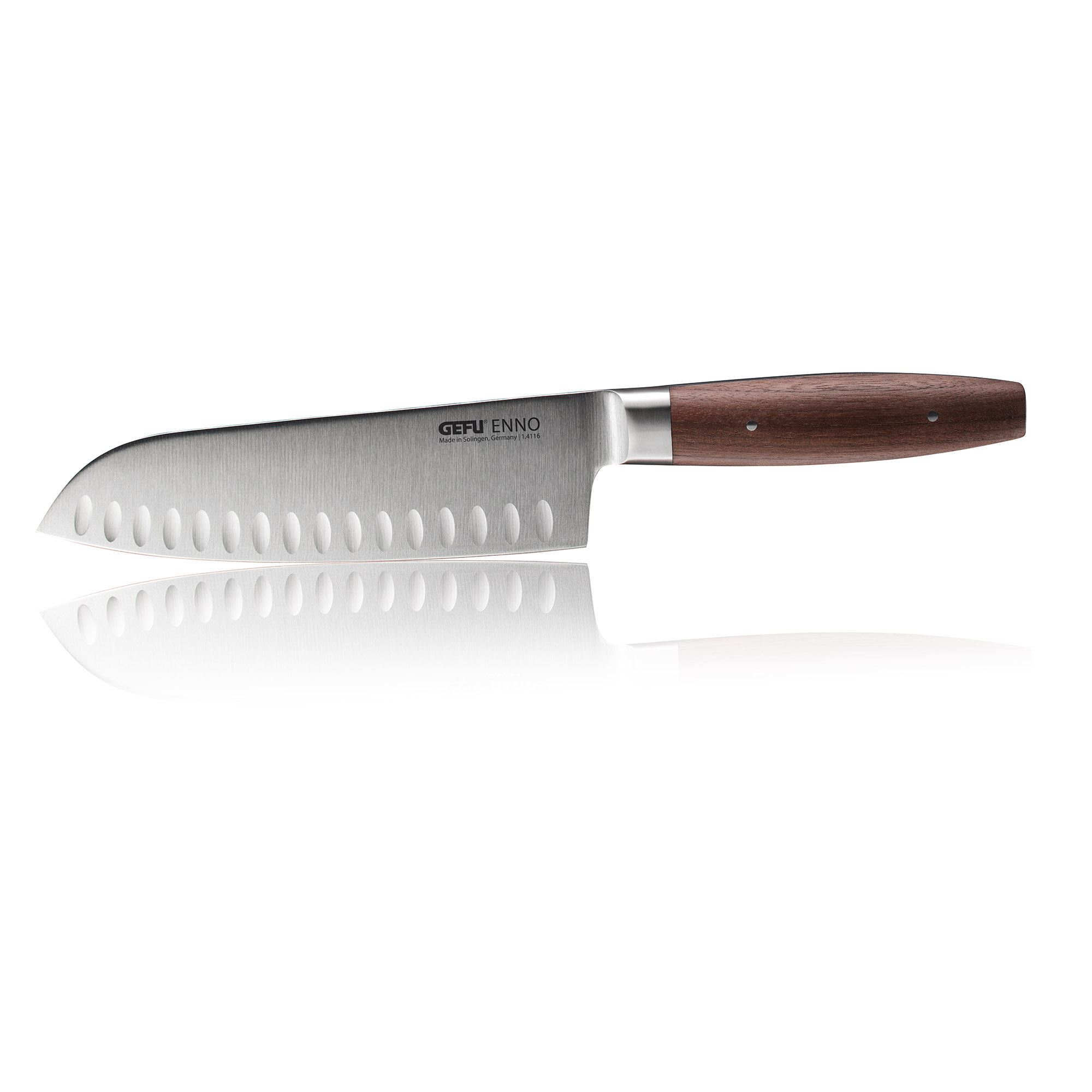 GEFU Santokumesser ENNO 18 cm Kullenschliff mit Griff aus Walnussholz