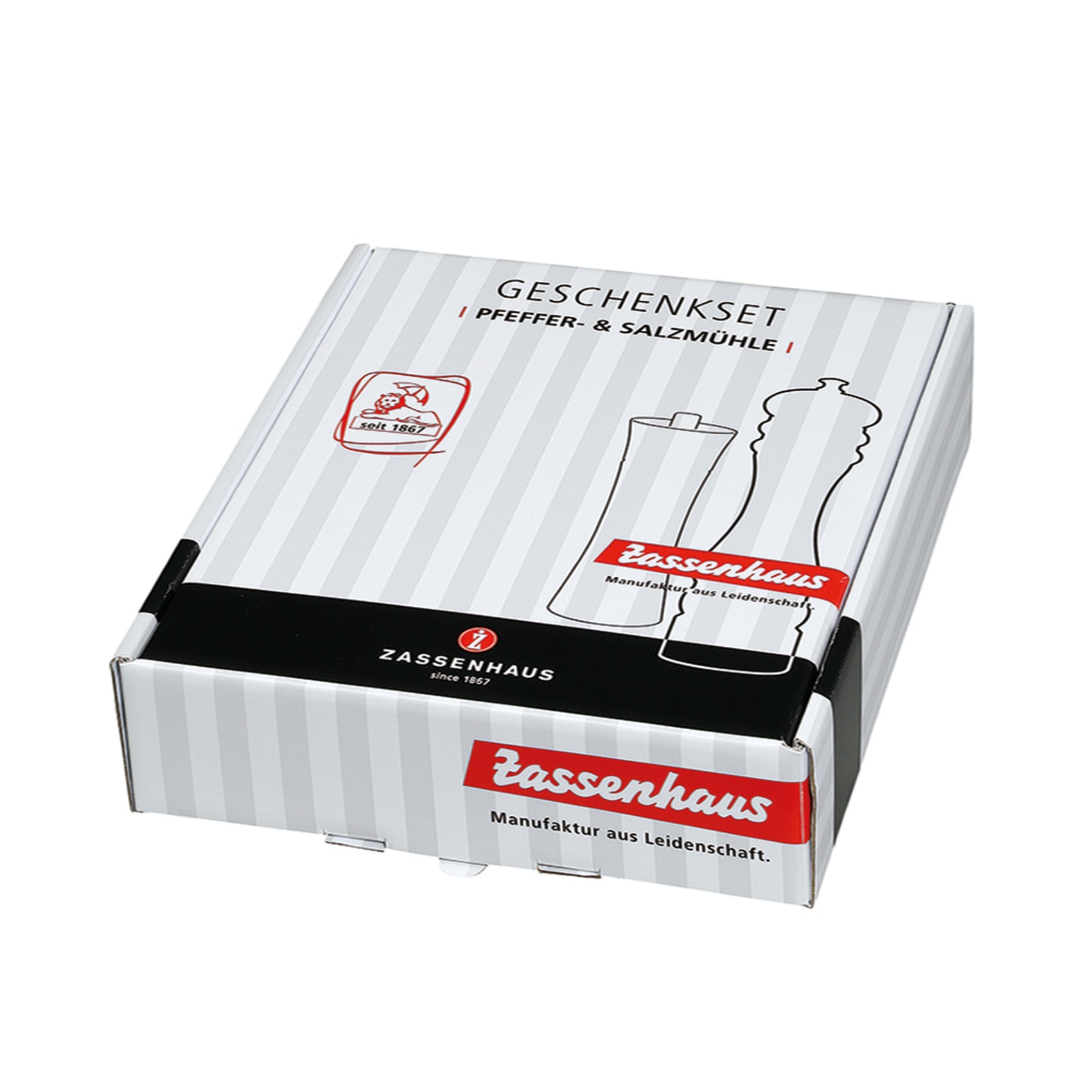 ZASSENHAUS Serie Augsburg Pfeffermühle und Salzmühle im Set 18 cm Untersetzer