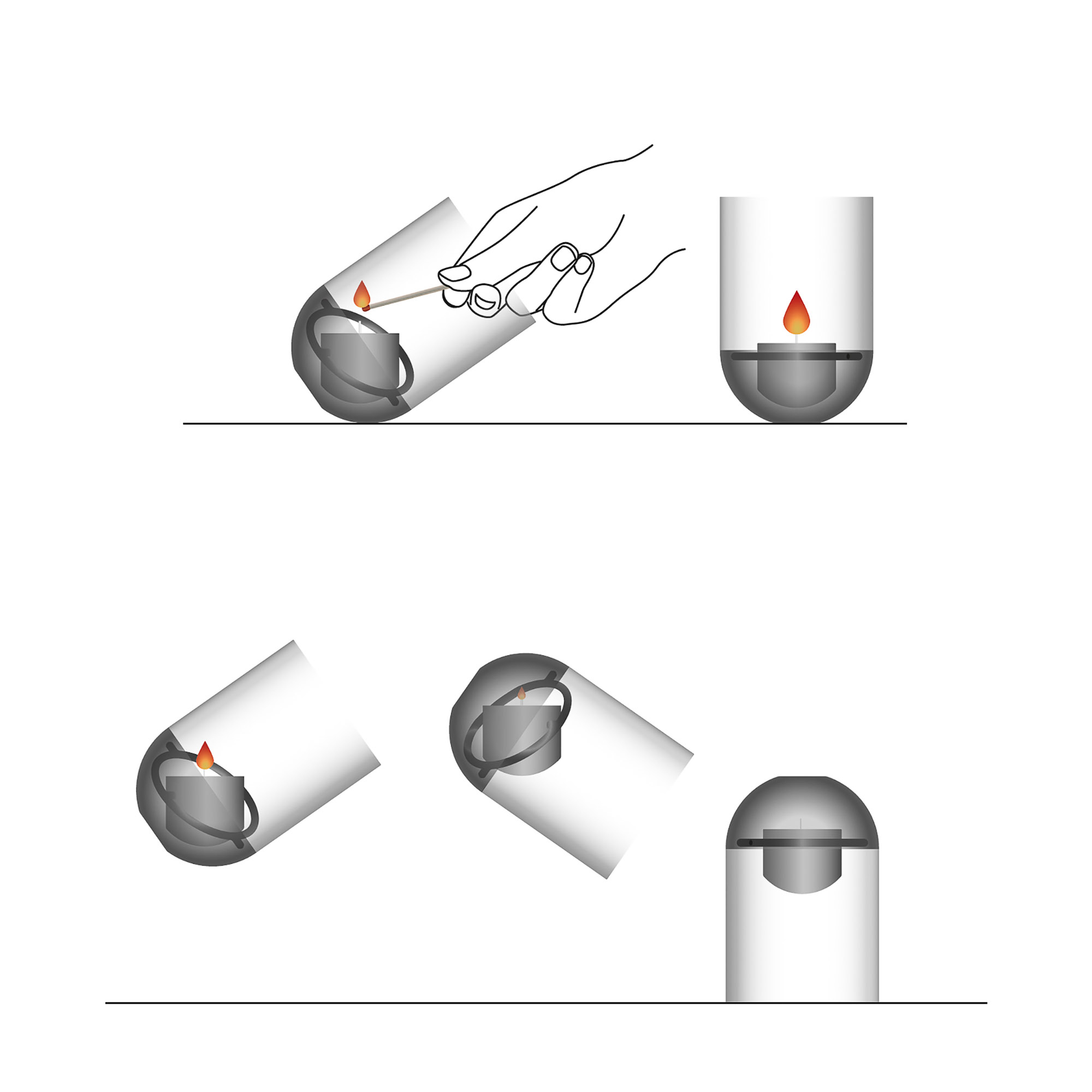 HÖFATS Windlicht GRAVITY CANDLE silber mit kardanisch gelagerter Kerze
