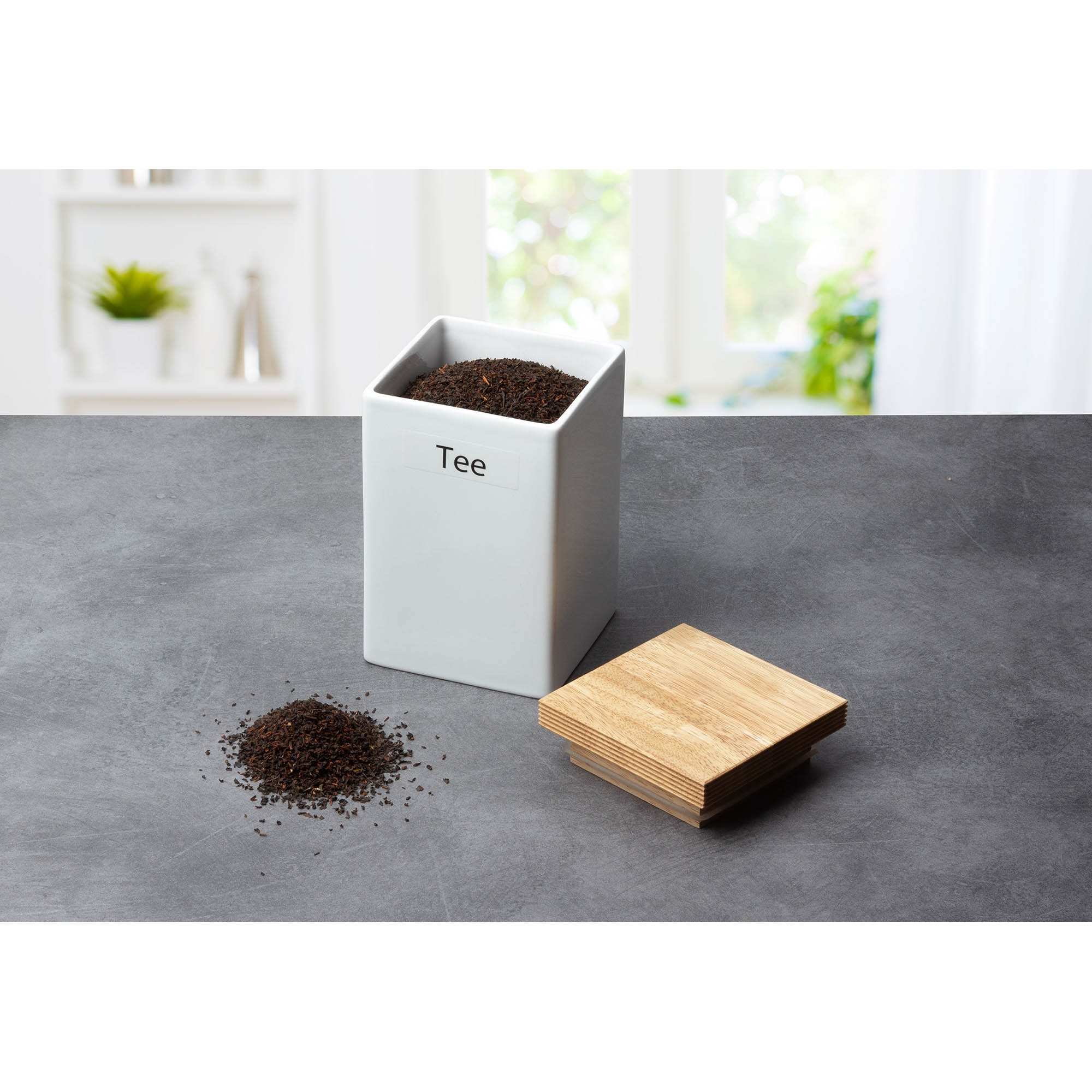 CONTINENTA Vorratsdose mit Holzdeckel 1,0 Liter quadratisch, weiß