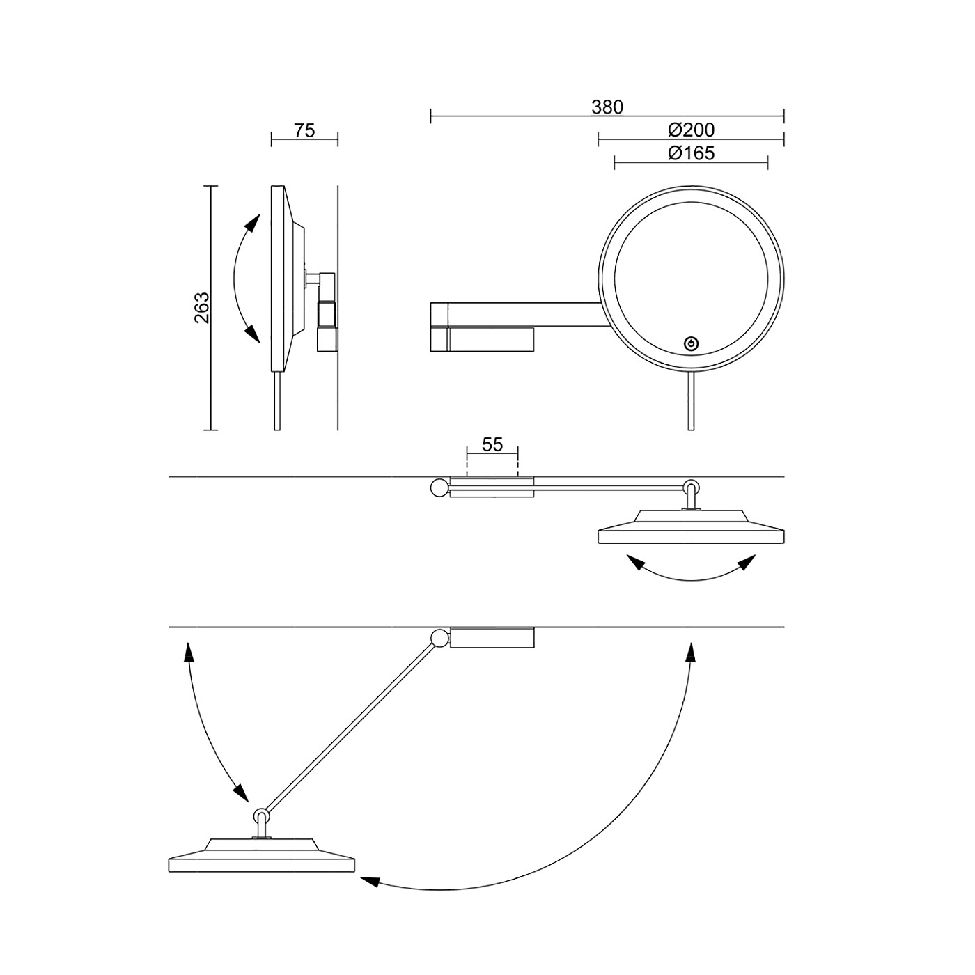 ZACK vanity mirror LINEA with LED lighting wall-mounted stainless steel black