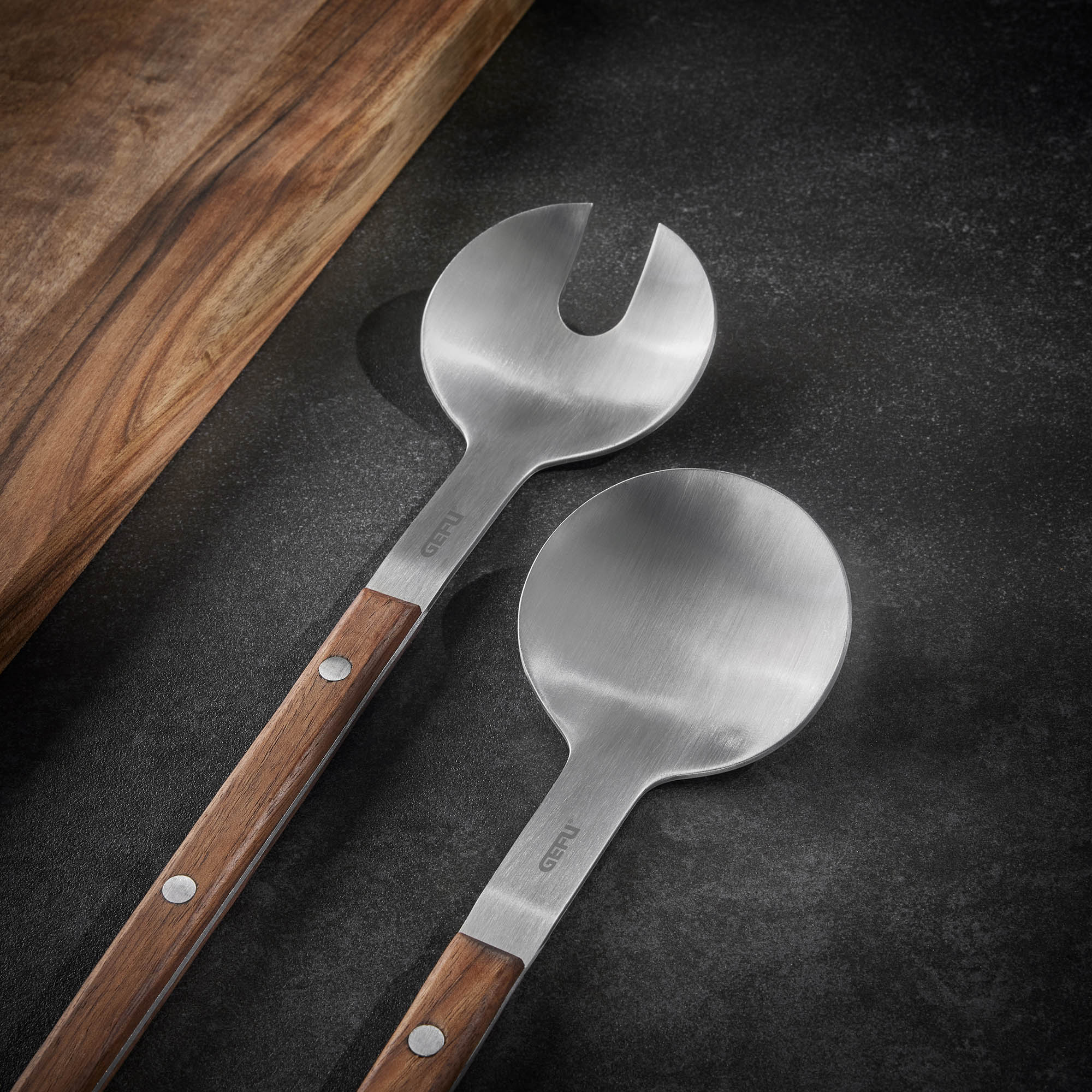 GEFU FILIGO 2-piece salad servers made of stainless steel and walnut wood 32.5 cm