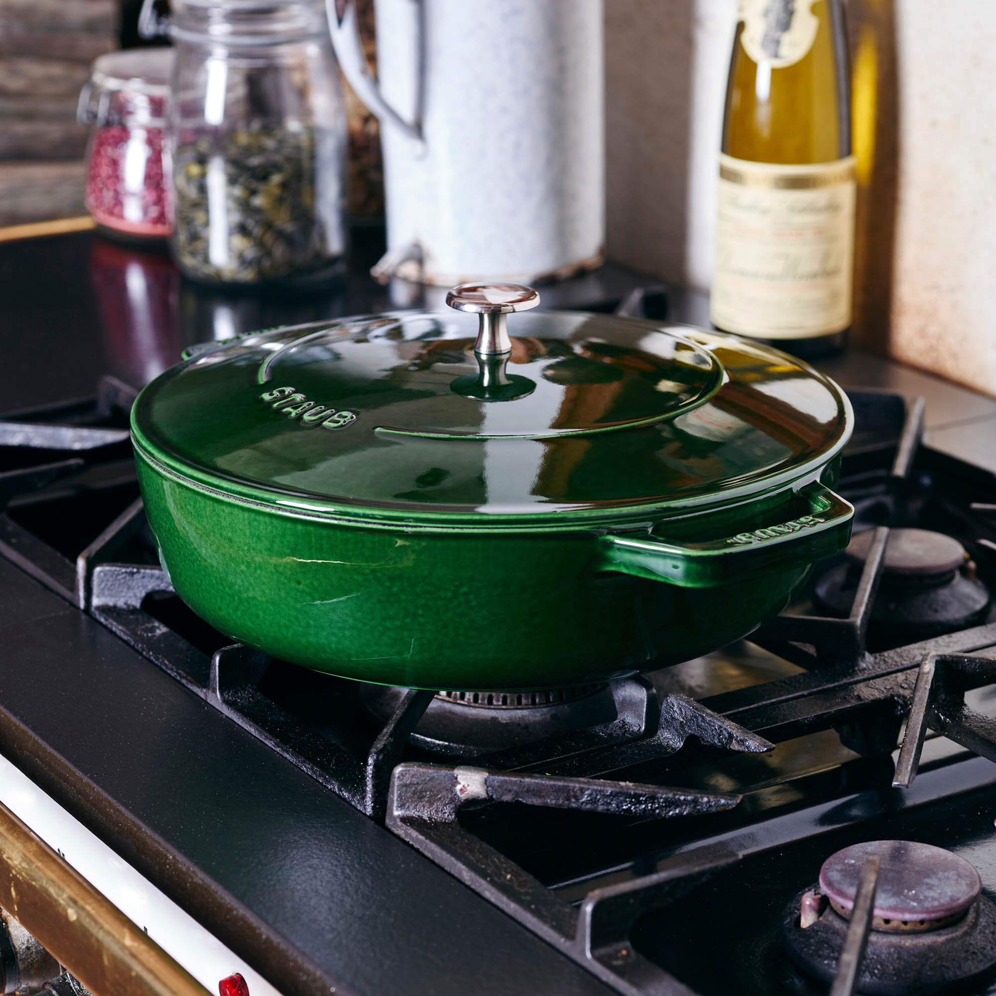 STAUB France Bräter CHISTERA 28 cm 3,7 Liter Gusseisen rund basilkumgrün