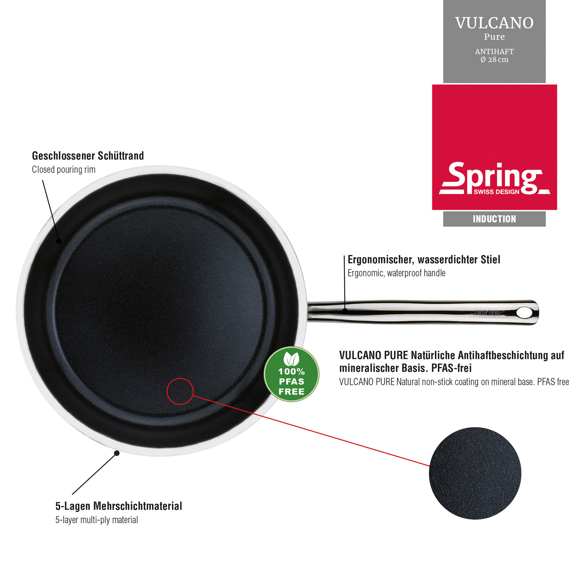 SPRING Servierpfanne VULCANO PURE XL hoch 28 cm Antihaft PFAS-frei INDUKTION