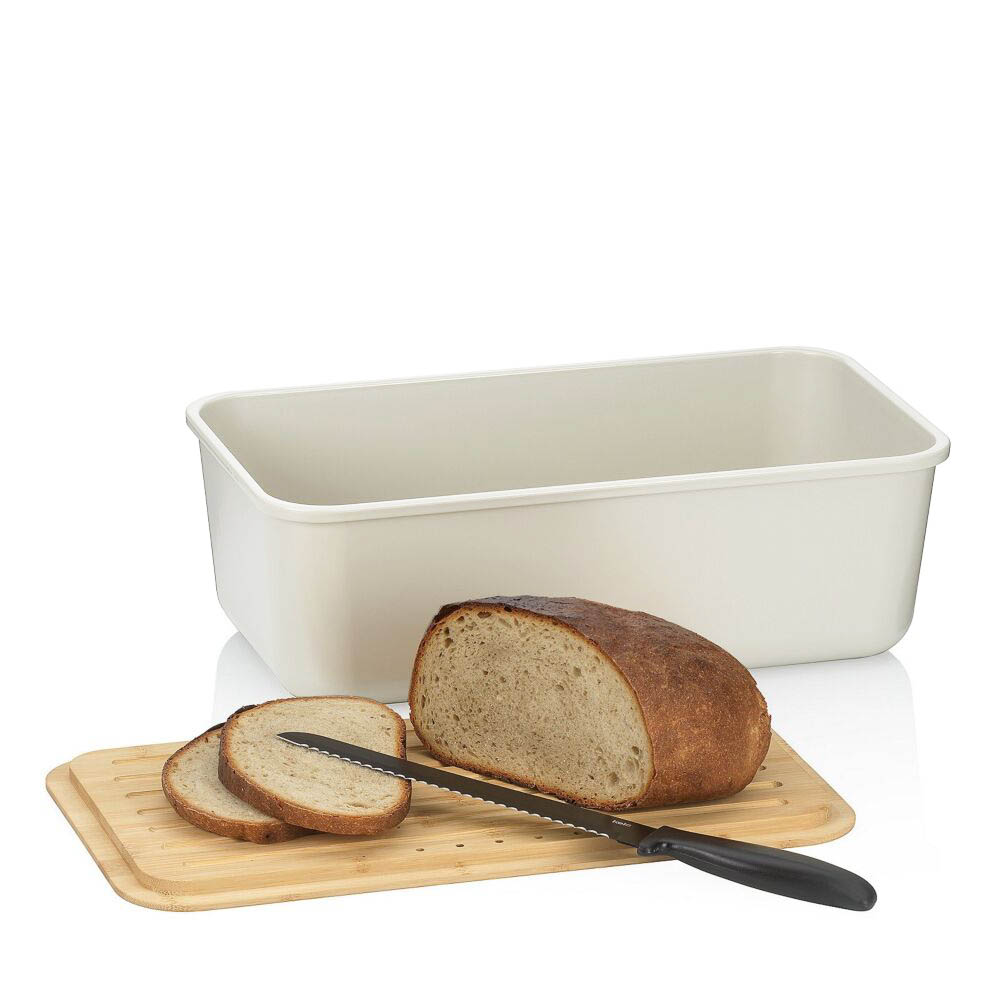 KELA Brotkasten Brottopf APART weiß 37,8 x 21,2 cm Deckel aus Bambusholz