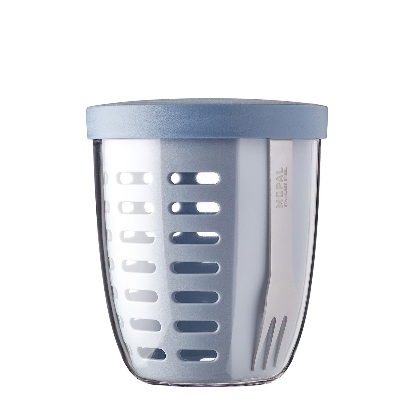 MEPAL Fruitpot ELLIPSE Snackbox mit Abtropfsieb und Gabel nordic blue
